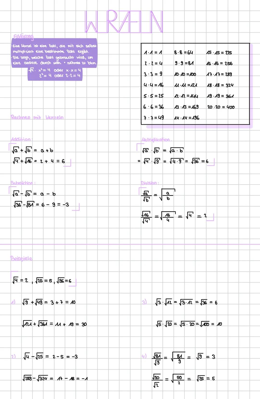 # Esdirond
# WRAN
Eine Horzel ist eine Zahl, die mit sich selbst
multipliziert eine bestimmte Zahl ergibt.
Sie zeigt, welche Zahl gebrauch
