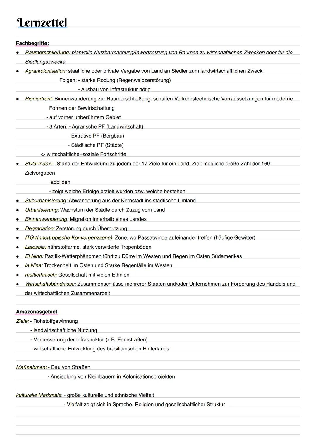 # Lernzettel
Fachbegriffe:
- Raumerschließung: planvolle Nutzbarmachung/Inwertsetzung von Räumen zu wirtschaftlichen Zwecken oder für die
S
