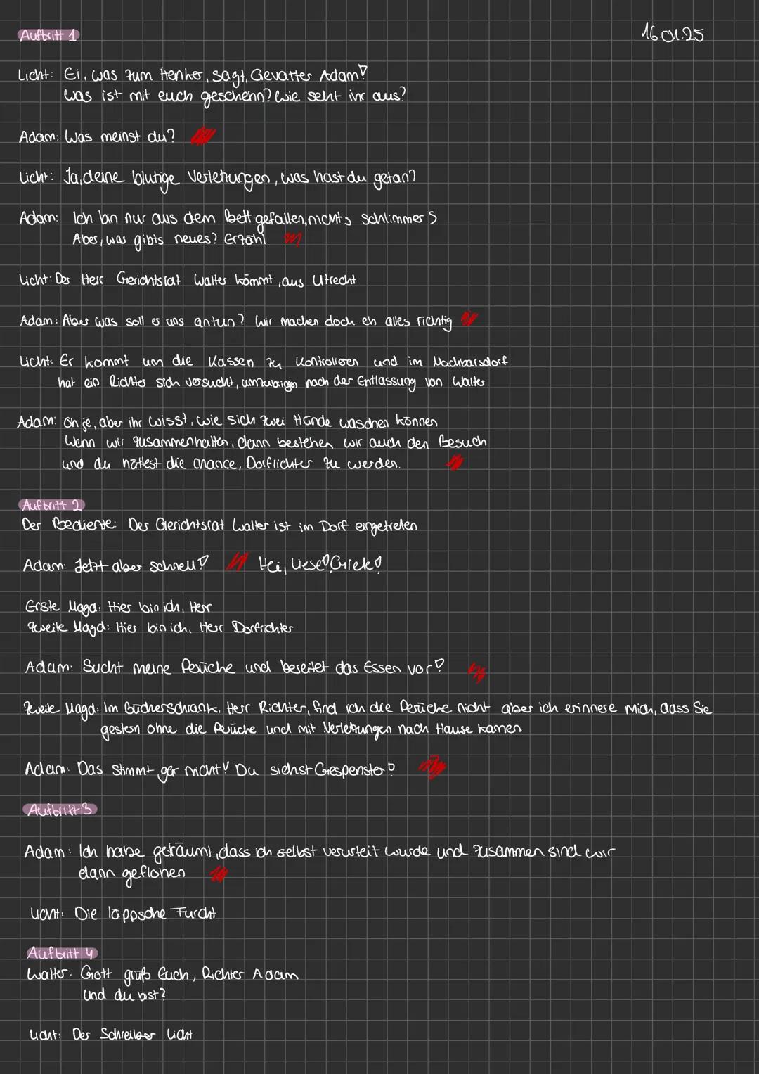 Der zerbrochne Krug
Heinrich von Kleist
Der zerbrochne Krug
Erster und zweiter Auftritt
Was erfahren wir über Adam? Beschreibt sein Auss