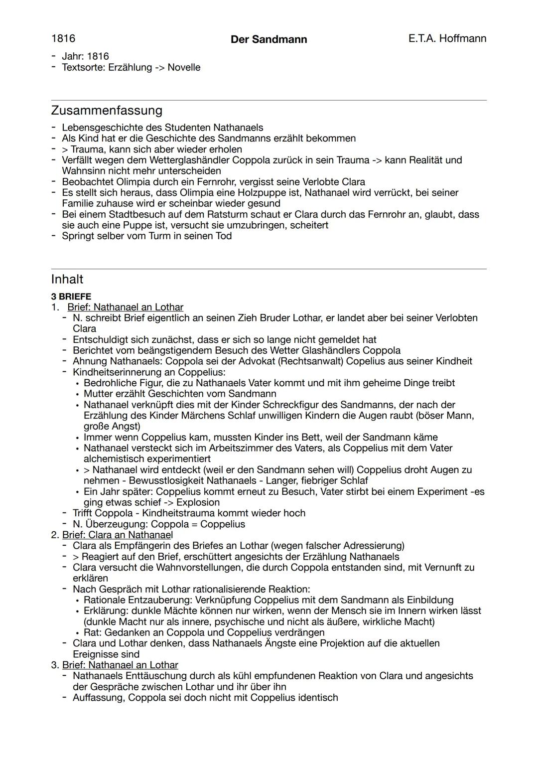 Der Sandmann, Deutsch Abitur Q1