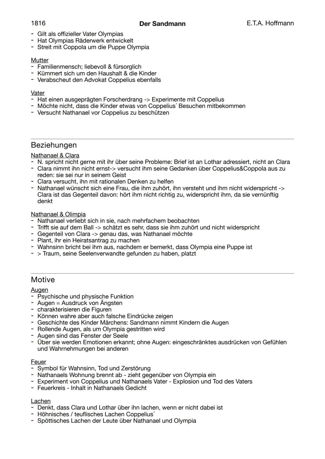 --- OCR Start ---
1816
Jahr: 1816
Der Sandmann
Textsorte: Erzählung -> Novelle
E.T.A. Hoffmann
Zusammenfassung
Lebensgeschichte des Studente