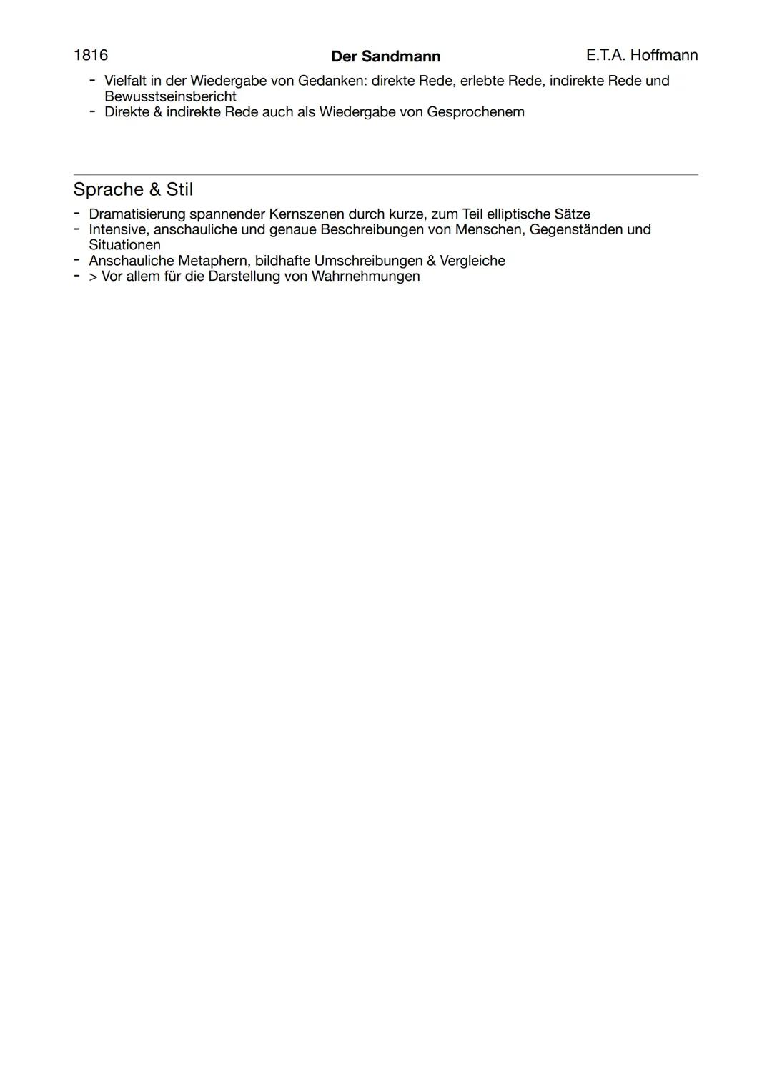 --- OCR Start ---
1816
Jahr: 1816
Der Sandmann
Textsorte: Erzählung -> Novelle
E.T.A. Hoffmann
Zusammenfassung
Lebensgeschichte des Studente