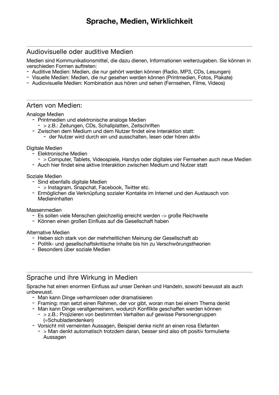# Sprache, Medien, Wirklichkeit
Audiovisuelle oder auditive Medien
Medien sind Kommunikationsmittel, die dazu dienen, Informationen weiter