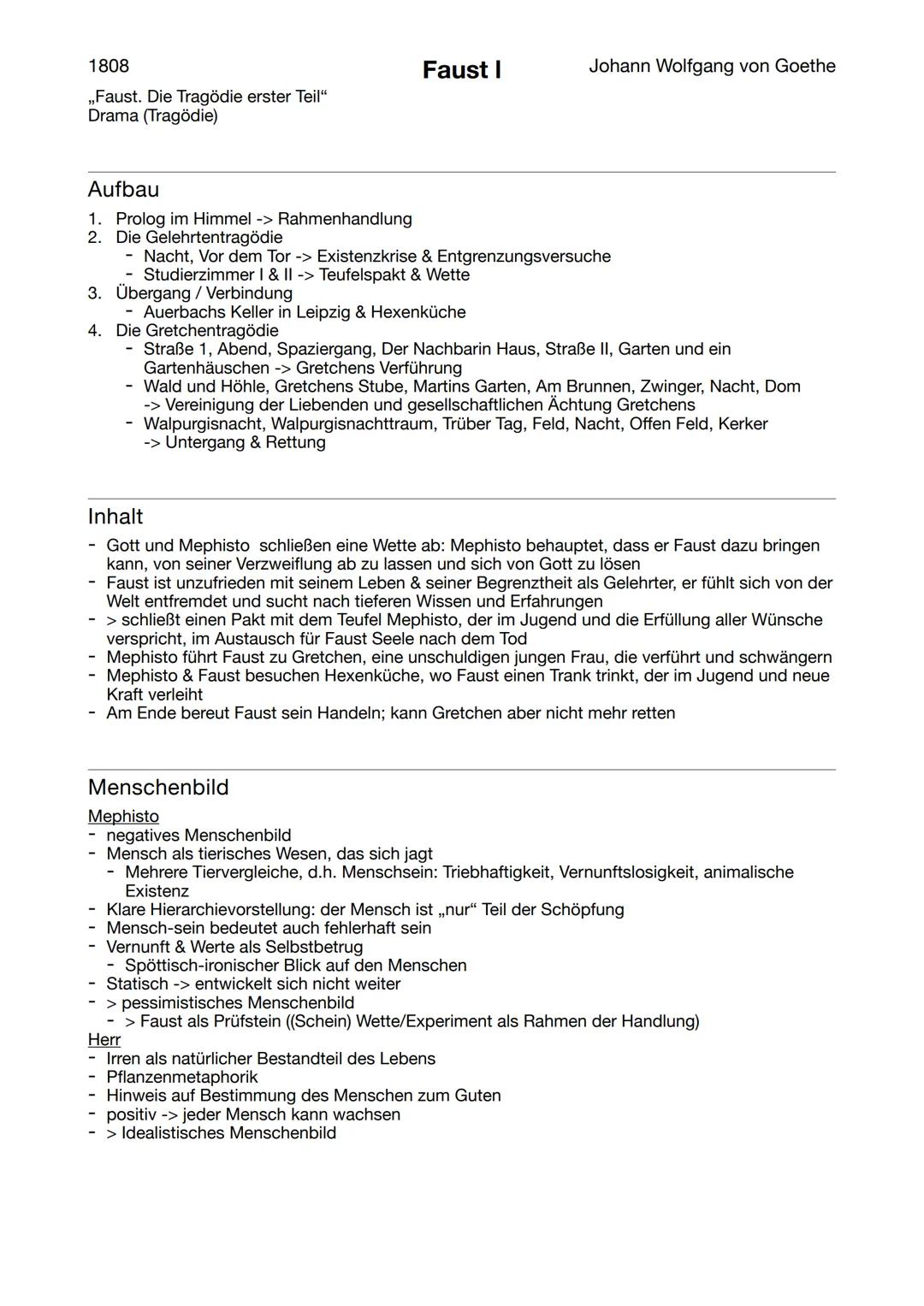 1808
„Faust. Die Tragödie erster Teil"
Drama (Tragödie)
Faust I
Johann Wolfgang von Goethe
Aufbau
1. Prolog im Himmel -> Rahmenhandlung