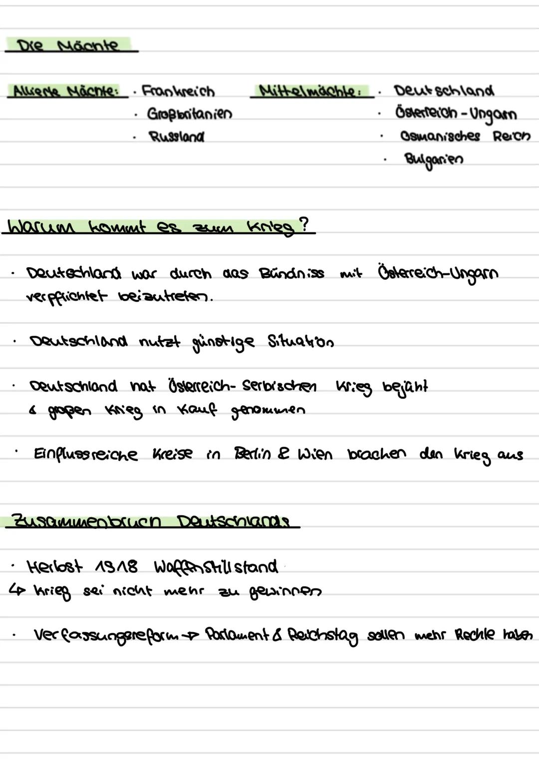 # 1. Weltkrieg
1914-1918
Deutschland gegen Fankreich Russland
Ögler. Ungarn Großbritanien USA (ab 1917)
Auslöser:
* Attentat auf Sara