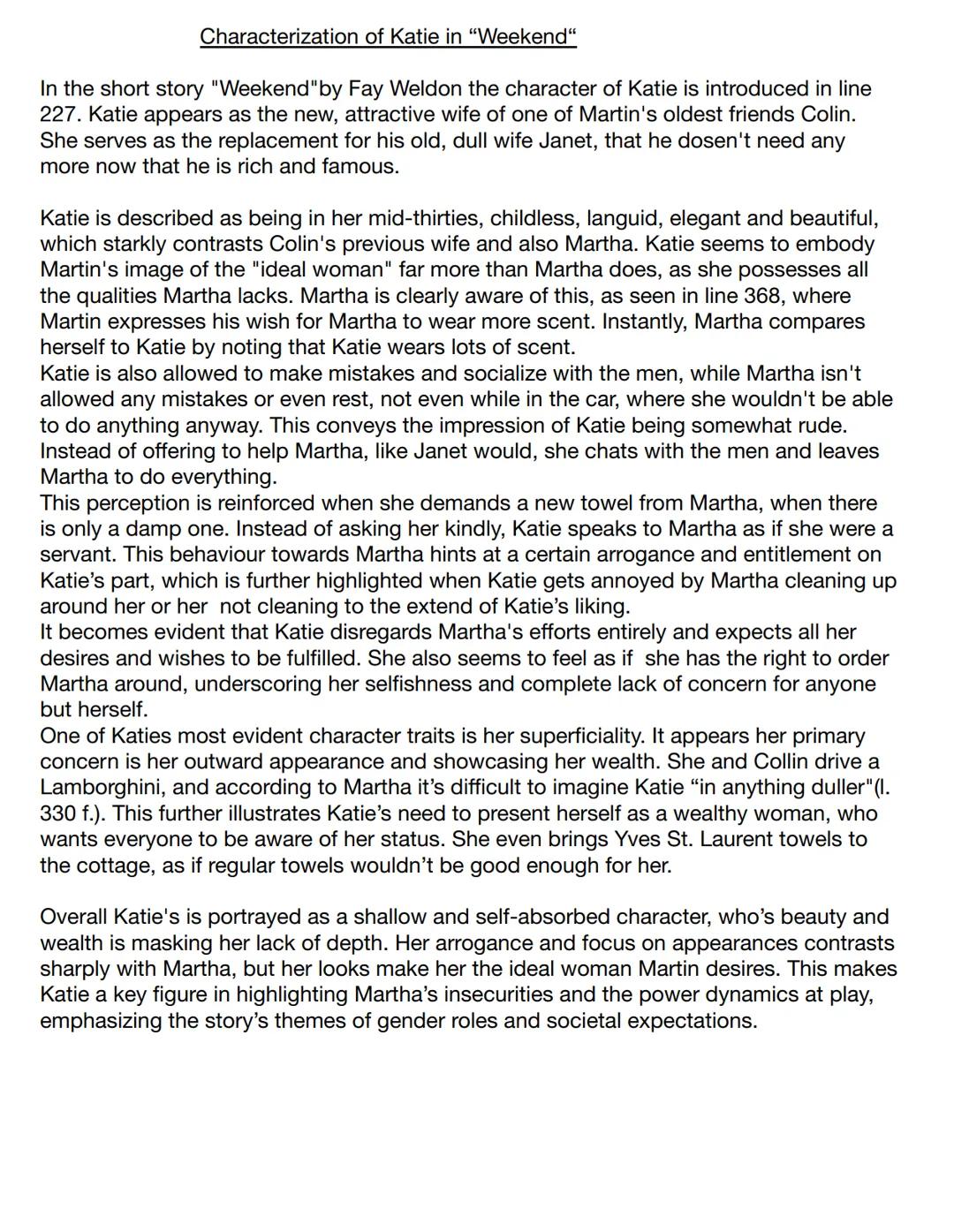 Characterisation of Katie from „The Weekend“