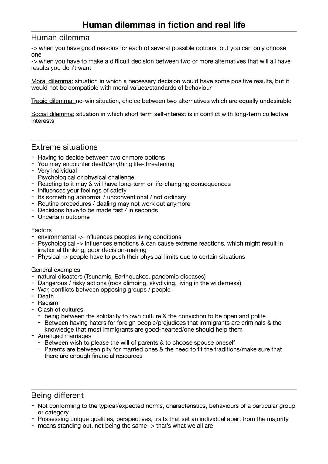 Human dilemmas in fiction and real life, Englisch Abitur Q3