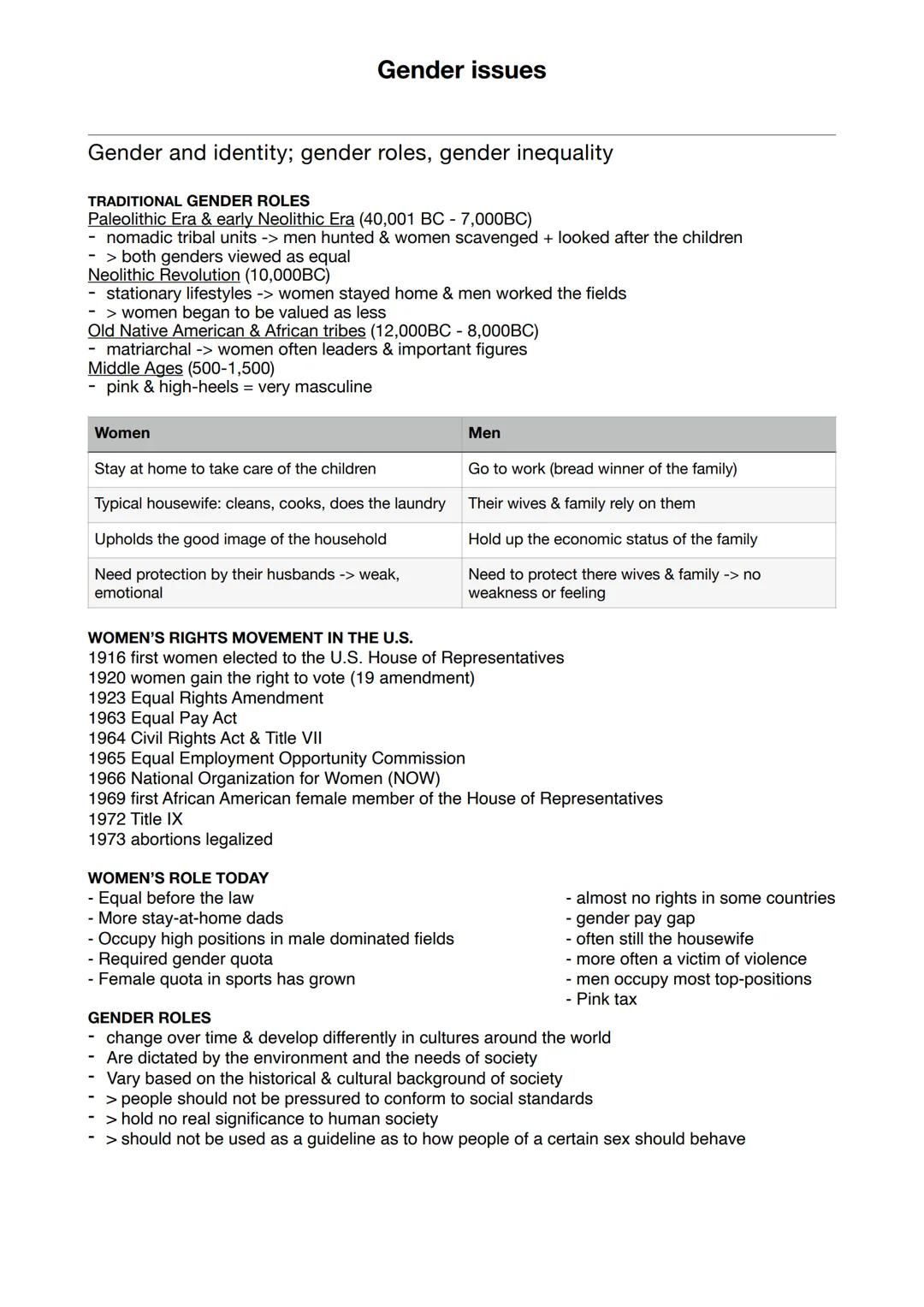 # Gender issues
Gender and identity; gender roles, gender inequality
TRADITIONAL GENDER ROLES
Paleolithic Era & early Neolithic Era (40,00