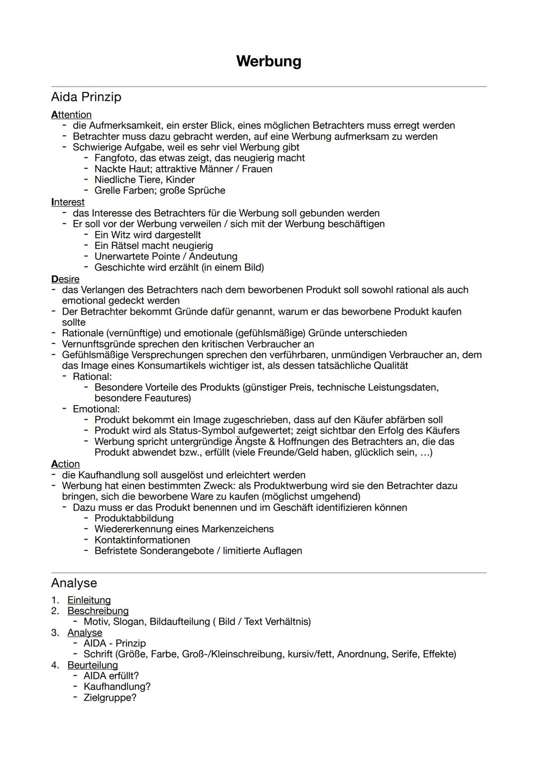 # Werbung
## Aida Prinzip
### Attention
- die Aufmerksamkeit, ein erster Blick, eines möglichen Betrachters muss erregt werden
- Betrachte