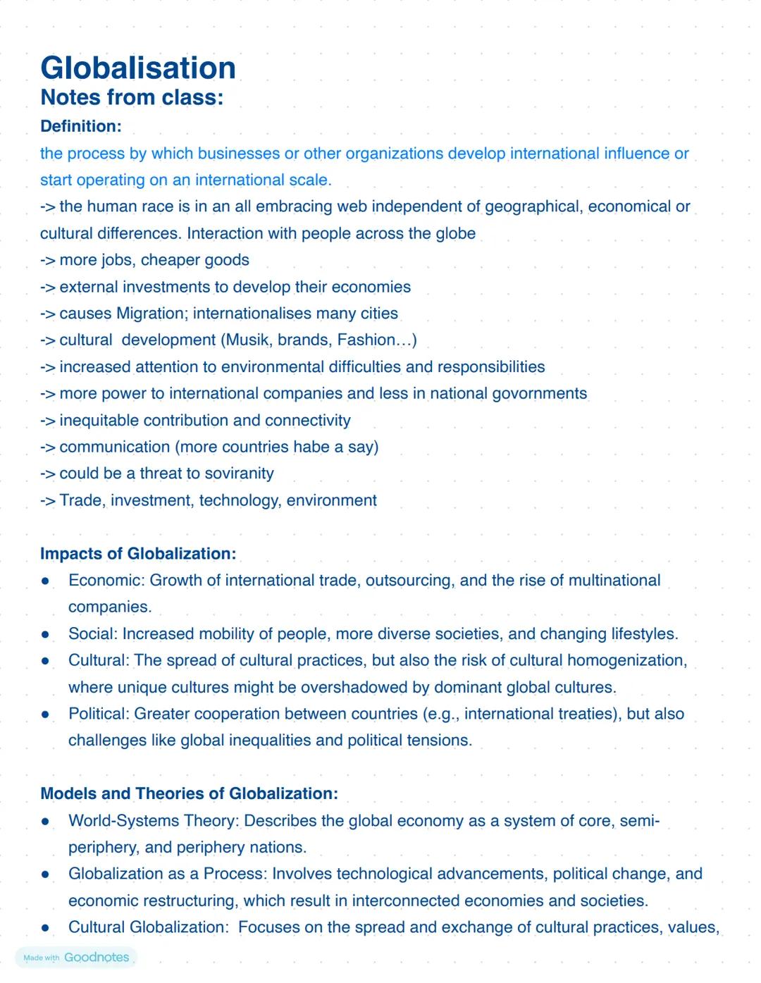 # Past to present - UK and America:
Made with Goodnotes # Globalisation
Notes from class:
Definition:
the process by which businesses or ot