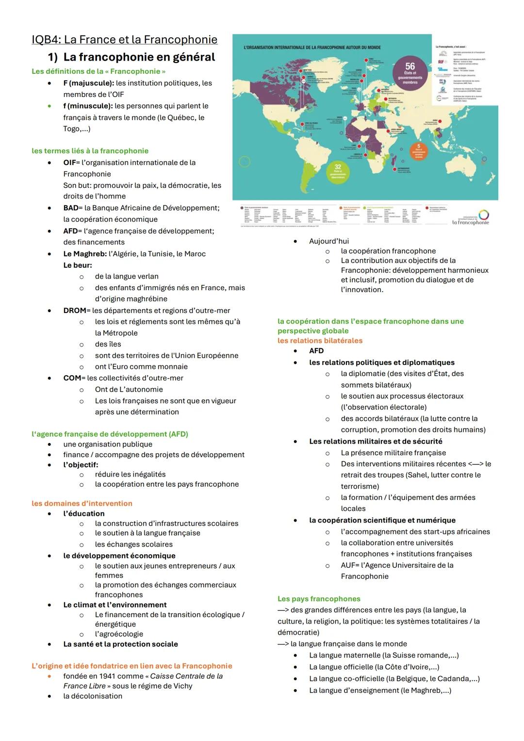 LE BAC écrit / Eignungsprüfung
Les sujets
* IQB4 la Francophonie
1) La Francophonie
2) L'héritage colonial
3) La rélation e