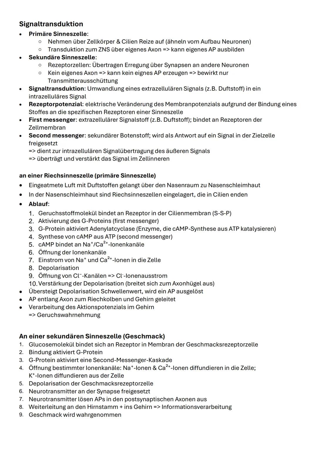 # Signaltransduktion
* Primäre Sinneszelle:
* Nehmen über Zellkörper & Cilien Reize auf (ähneln vom Aufbau Neuronen)
* Transd