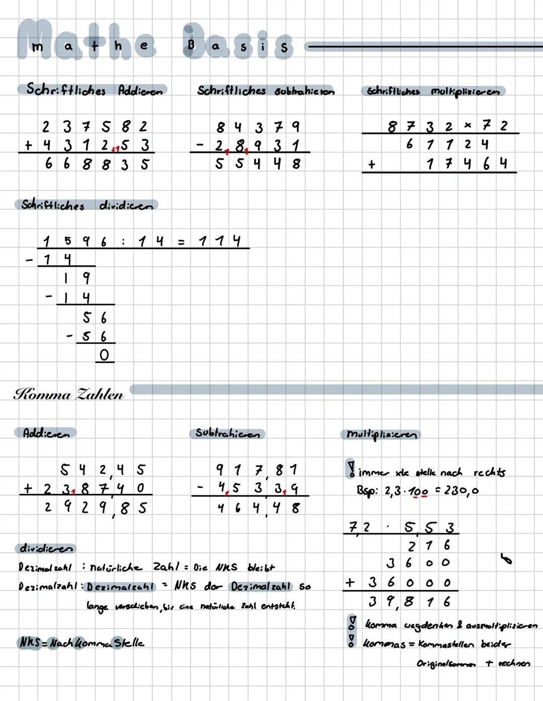 --- OCR Start ---
Mathe Dasis
Schriftliches Addieren
Schriftliches subtrahieron
Schriftliches multiplizieren
2
37 582
84 379
87
32
× 72
+43