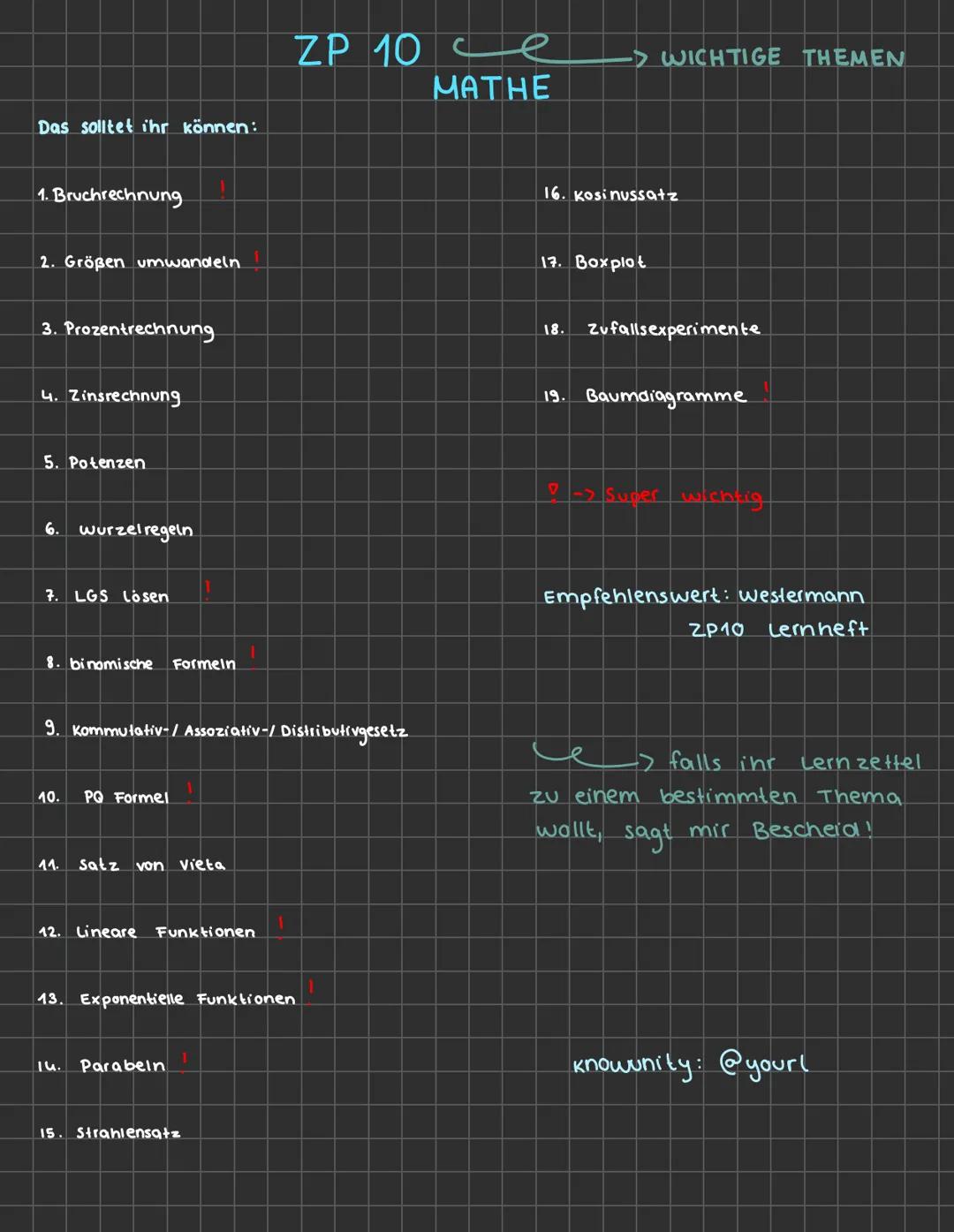 ZP 10 Mathe Lernplan
