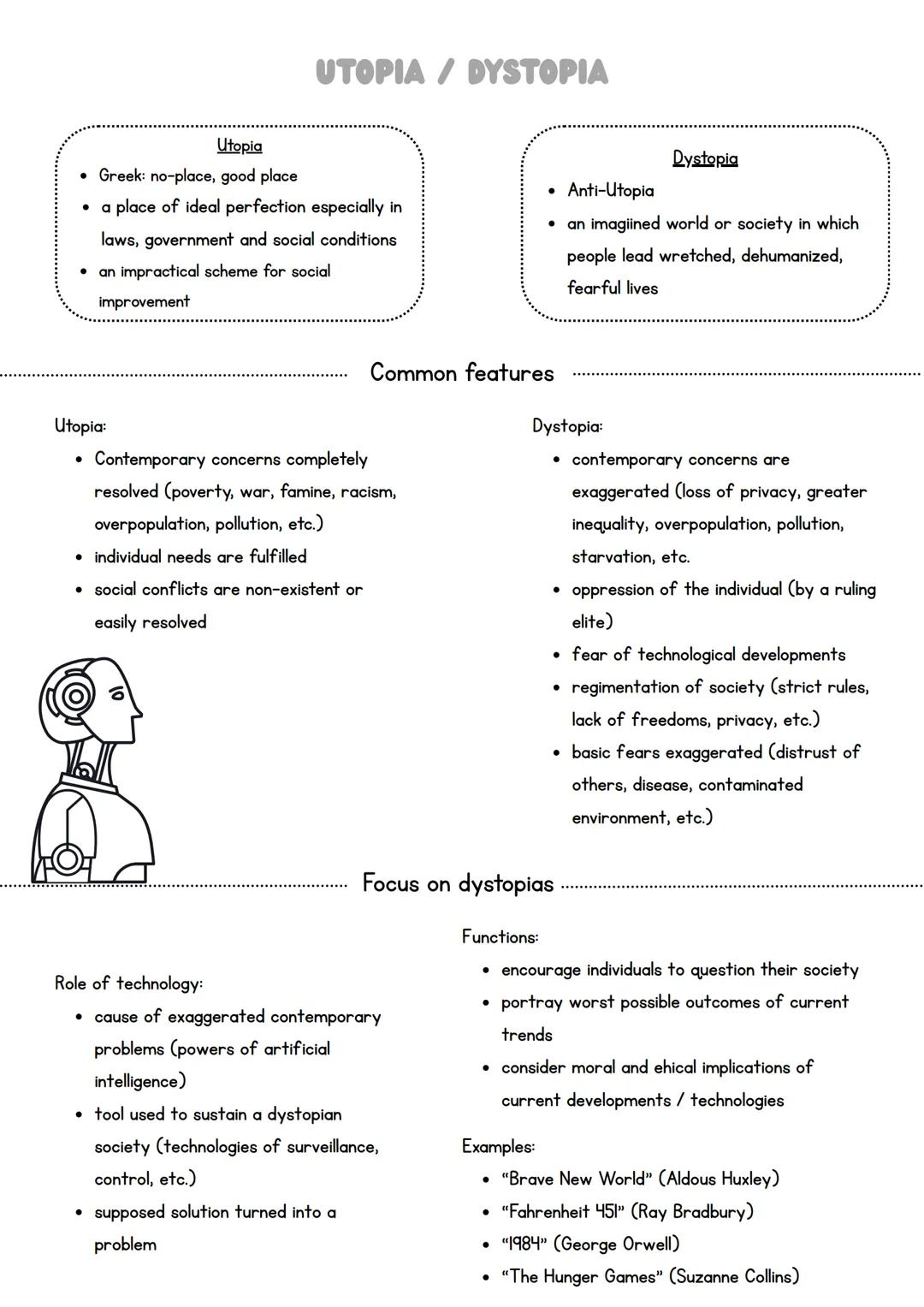 # UTOPIA / DYSTOPIA
Utopia
* Greek: no-place, good place
* a place of ideal perfection especially in
laws, government and social c