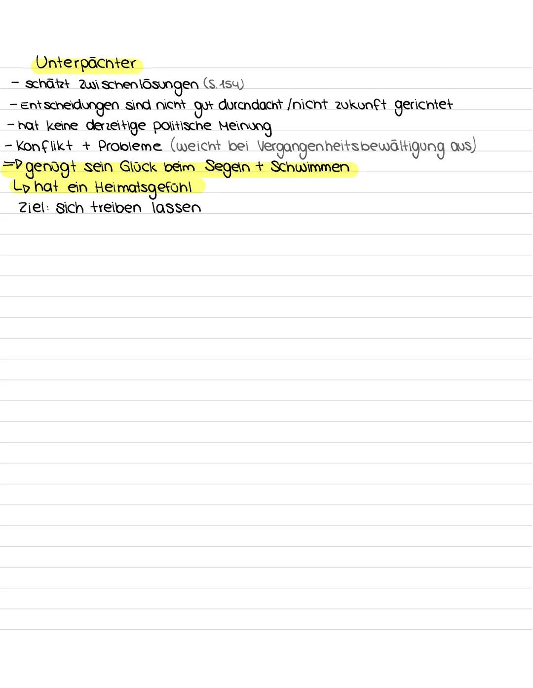 --- OCR Start ---
Die Unterpachter
-segelbegeistertes Ehepaar pachten Werkstatt von Schriftstellerin
- der Mann (Unterpachter) war Jurastude