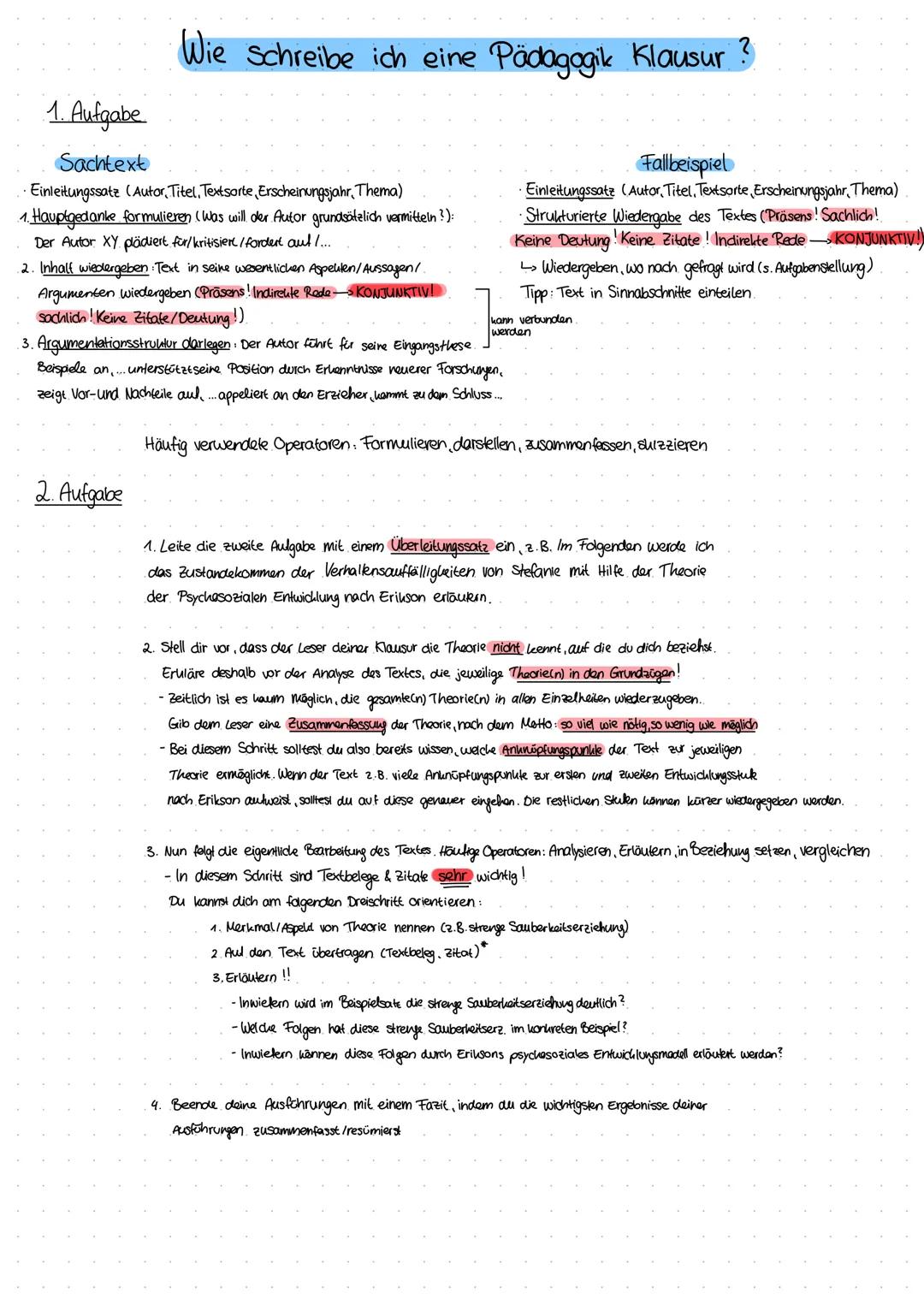 Aufbau Pädagogik Klausur