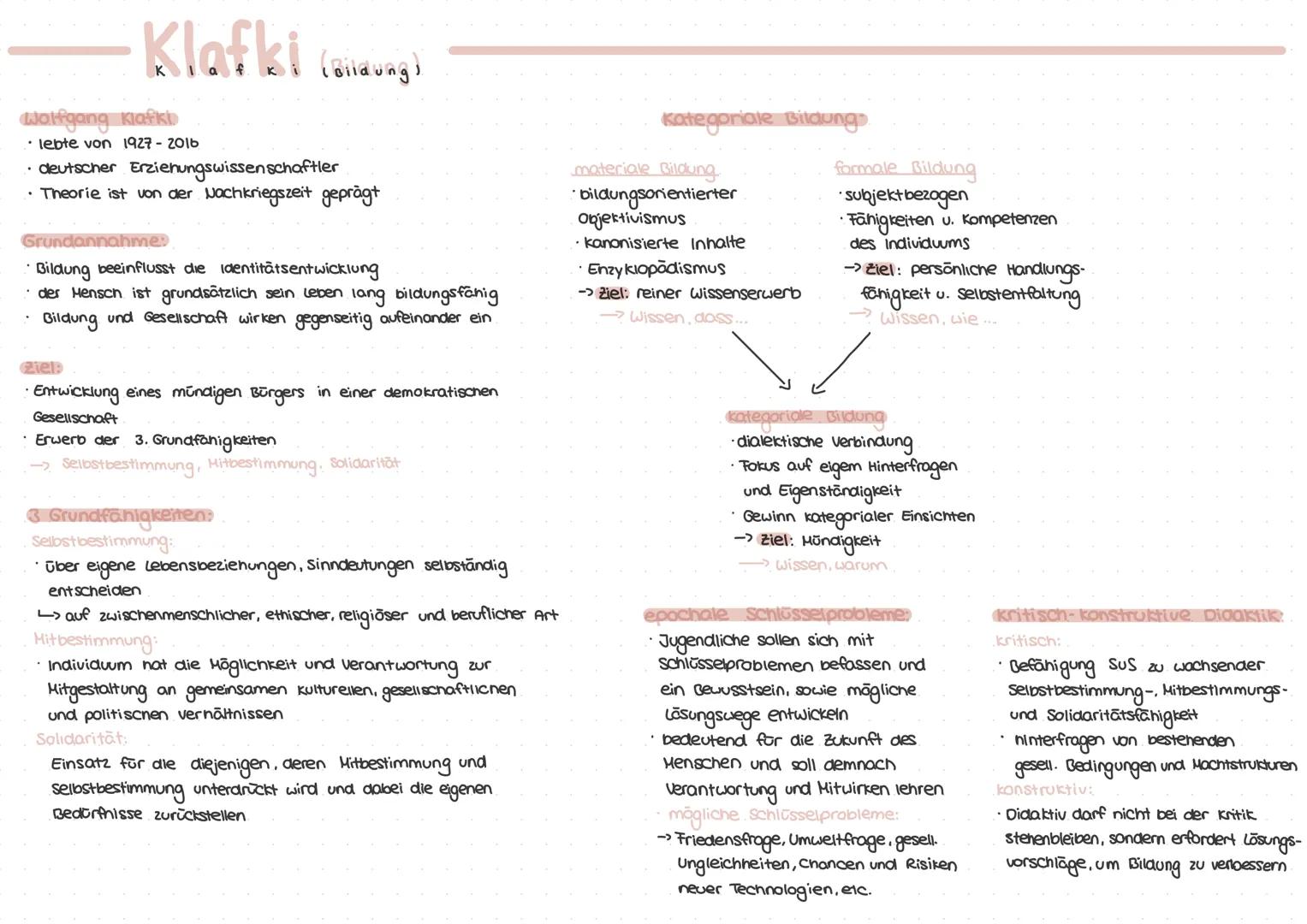 # Klafki (Bildung)
Wolfgang Klafki
* lebte von 1927-2016
* deutscher Erziehungswissenschaftler
* Theorie ist von der Nachkriegszeit g