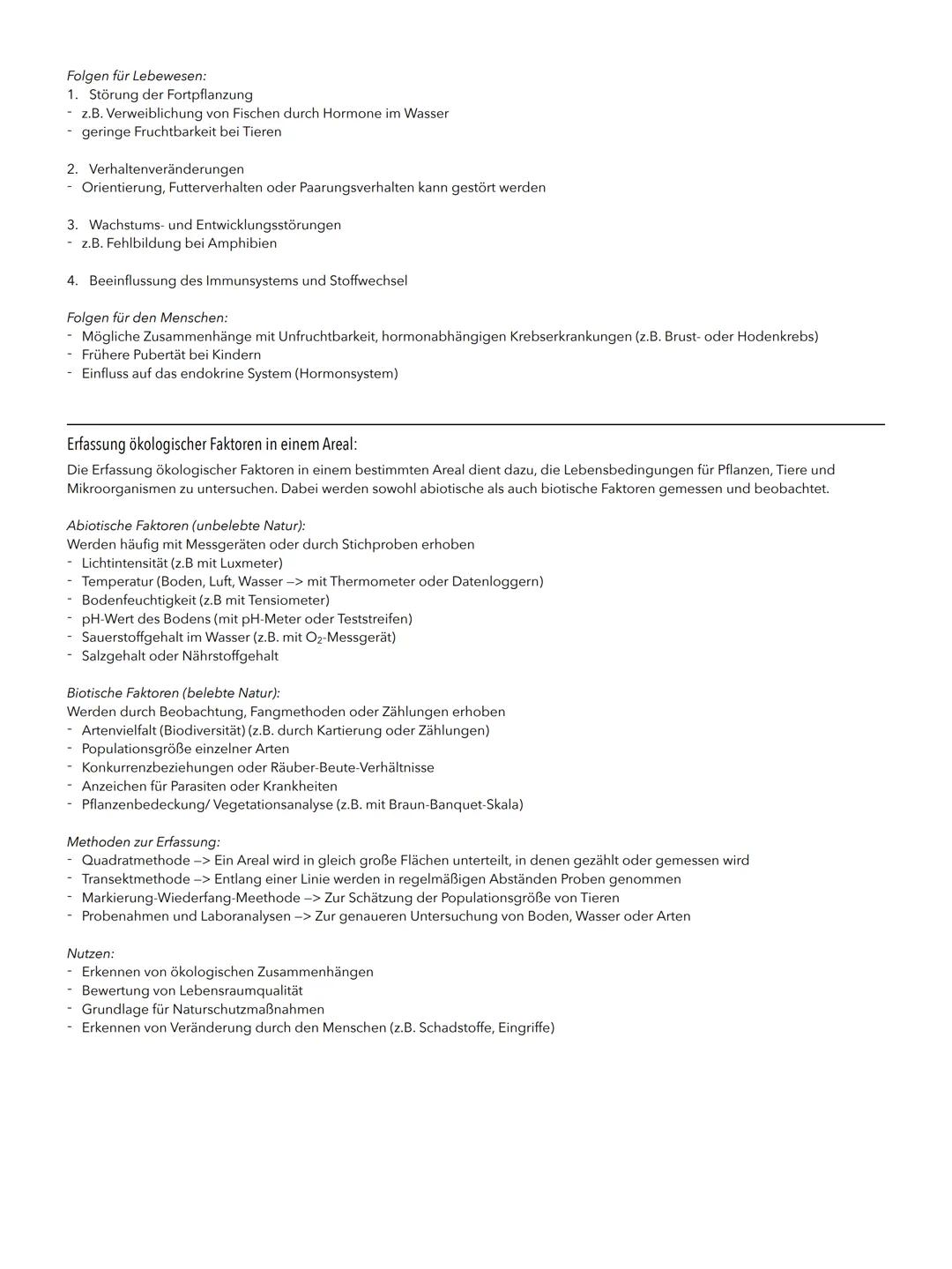 --- OCR Start ---
Okologie
Biotische und abiotische Faktoren:
Biotische Faktoren (Faktoren aus der belebten Natur):
- Räuber-Beute/Fressfein