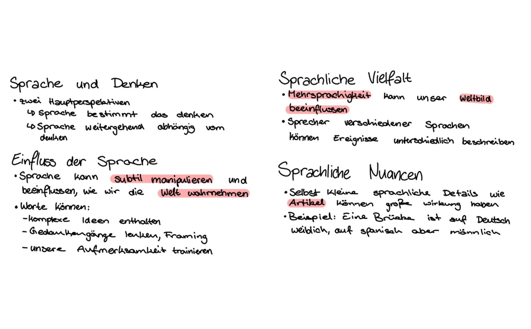 Was ist/macht Sprache? Wesen der Sprache
→ politisch
→beeinflusst das Denken
Kernaspekte der Sprache
•Sprachliche Bausteine
4 Worte-Baustei