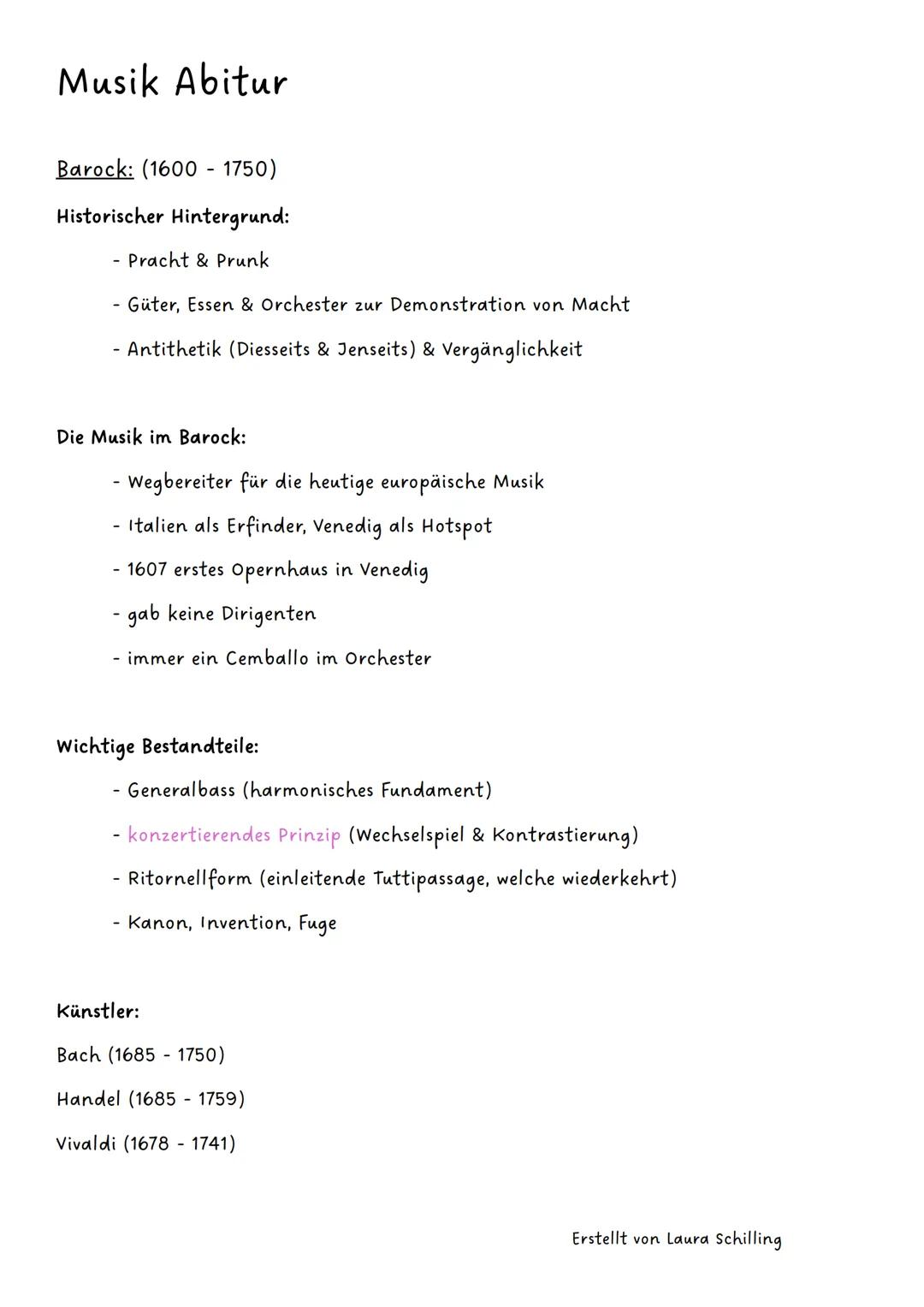 --- OCR Start ---
Musik Abitur
Barock: (1600-1750)
Historischer Hintergrund:
- Pracht & Prunk
- Güter, Essen & Orchester zur Demonstration v