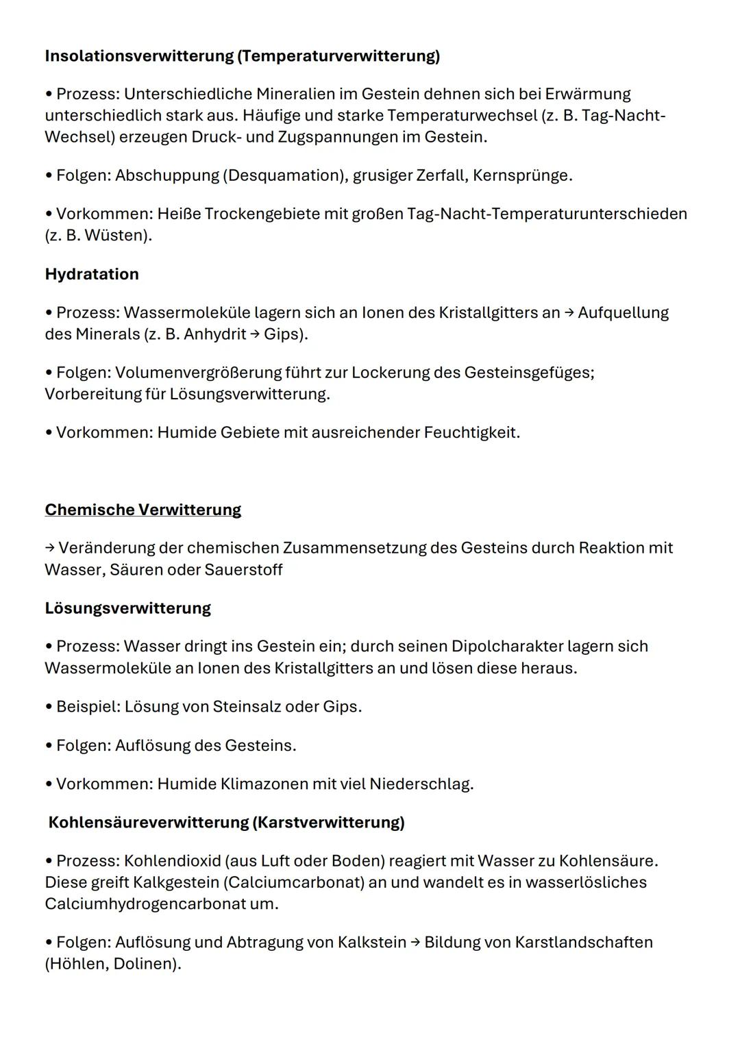 --- OCR Start ---
Geo Abi 2025
RELIEFSPHÄRE
Physikalische Verwitterung
→ Mechanische Zerkleinerung des Gesteins ohne chemische Veränderung d