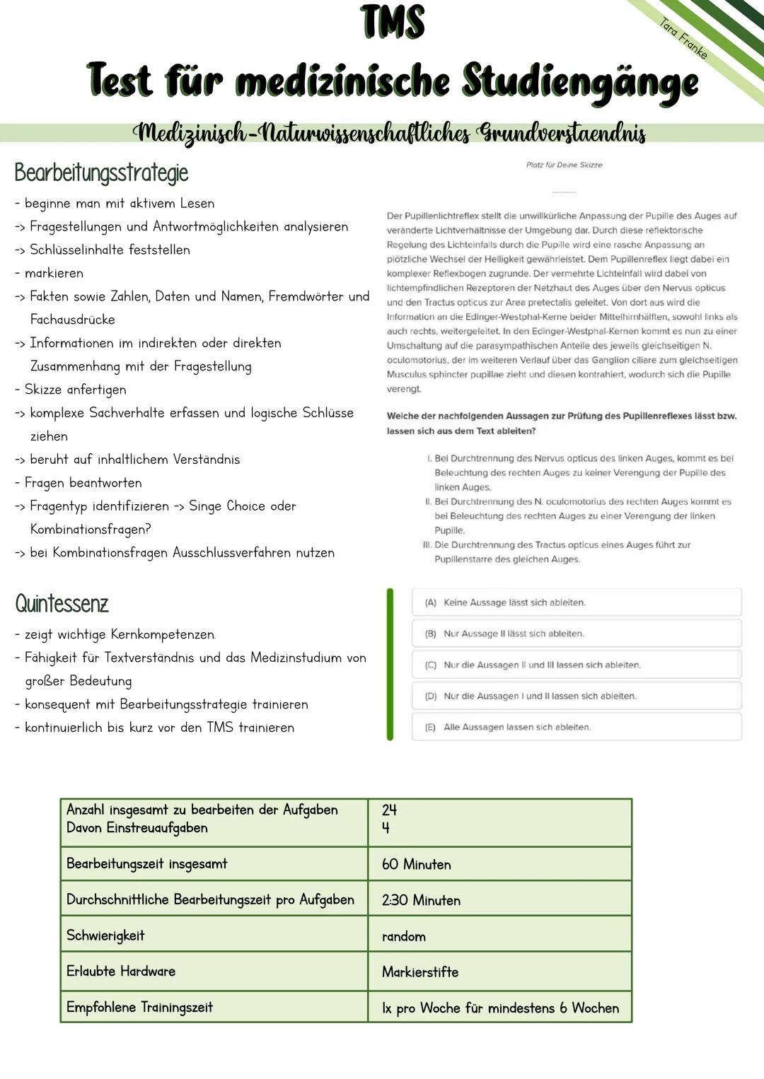 # TMS
Test für medizinische Studiengänge
Tara Franke
Mai 2025 --- OCR Start ---
Lernzettel
Zusammenfassung..
4
Muster zuordnen
7
Bearbeitu