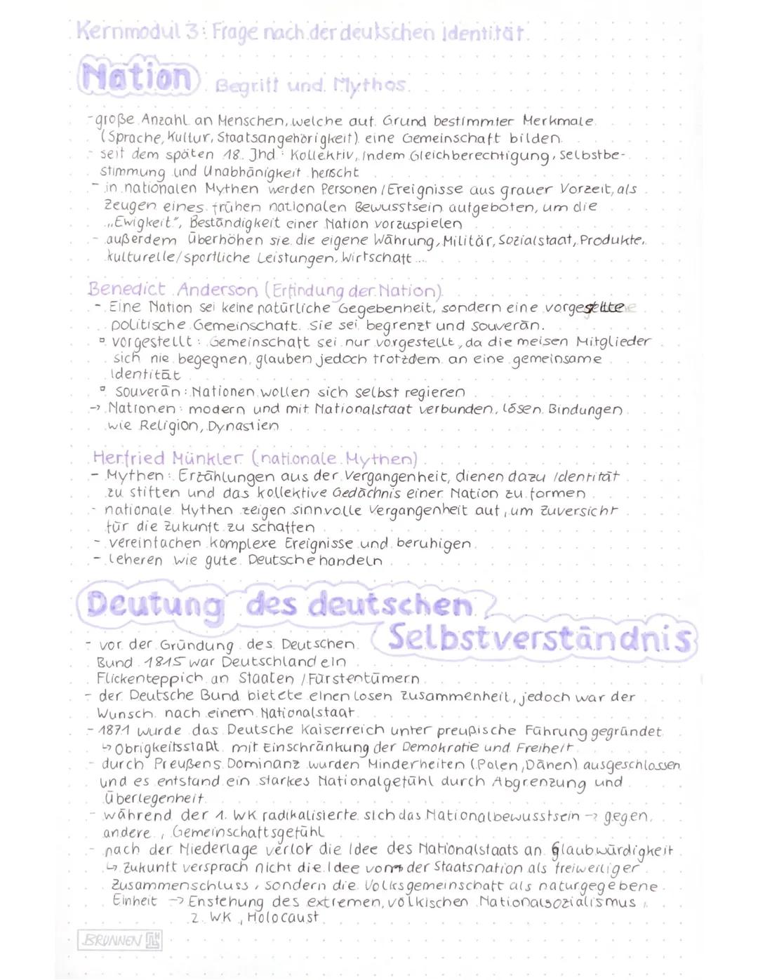 Kernmodul 3: Frage nach der deutschen identität.
Nation: Begrift und Mythos.
-große Anzahl an Menschen, welche aut. Grund bestimmter Merkm