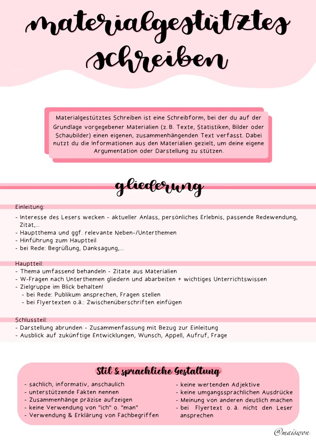 material-
gestütztes
schreiben # materialgestütztes
# schreiben
Materialgestütztes Schreiben ist eine Schreibform, bei der du auf der
Grun