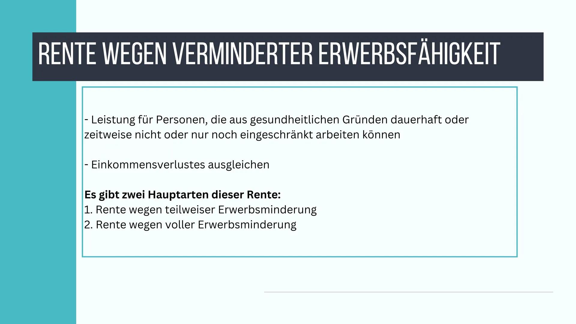 RENTENVERSICHERUNG # INHALTSVERZEICHNIS
1. GESCHICHTE DER RENTENVERSICHERUNG
2. GENERELLE VORAUSSETZUNG
3. GENERELLE LEISTUNG
4. ALTERSRENT