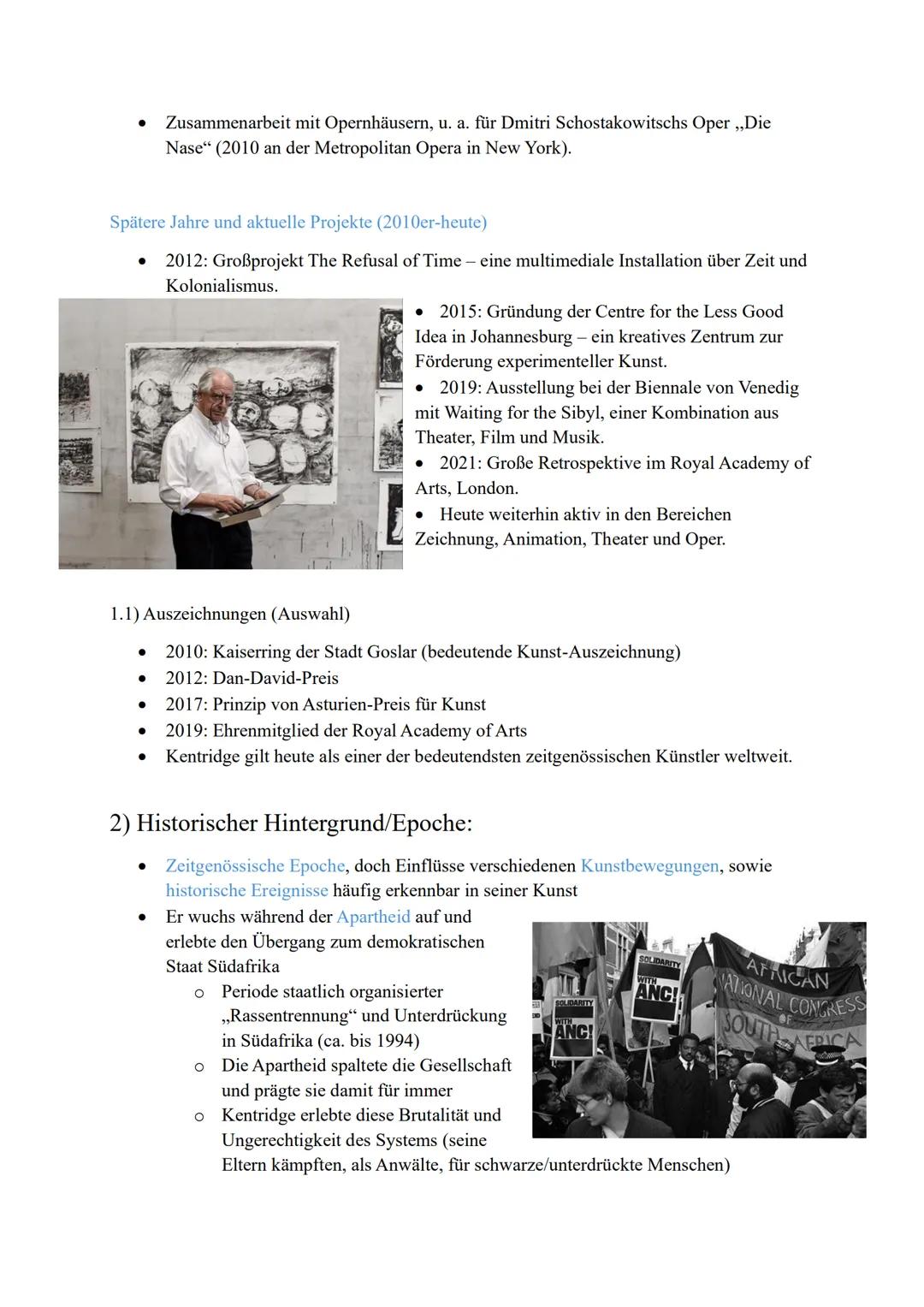 Lernzettel: William Kentridge
1) Biografie:
Frühes Leben und Studium
- Geboren: 28. April 1955 in Johannesburg, Südafrika
- Wächst in ein