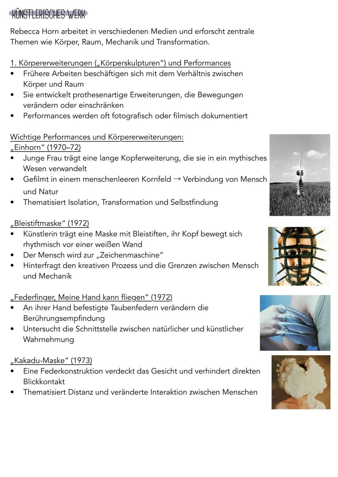 --- OCR Start ---
REBECCA HORN
BIOGRAFIE
- Geboren am 24. März 1944 in Michelstadt, Deutschland
Kindheit und Jugend:
- Wächst in der Nachkri