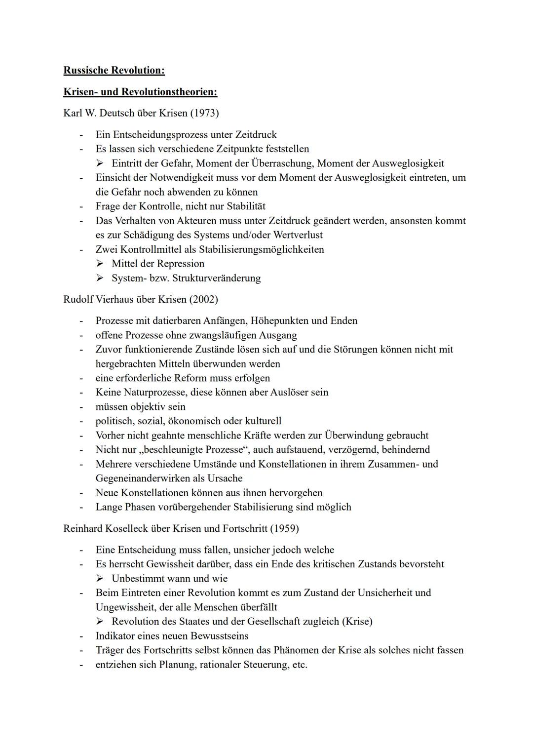 --- OCR Start ---
Russische Revolution:
Krisen- und Revolutionstheorien:
Karl W. Deutsch über Krisen (1973)
- Ein Entscheidungsprozess unter