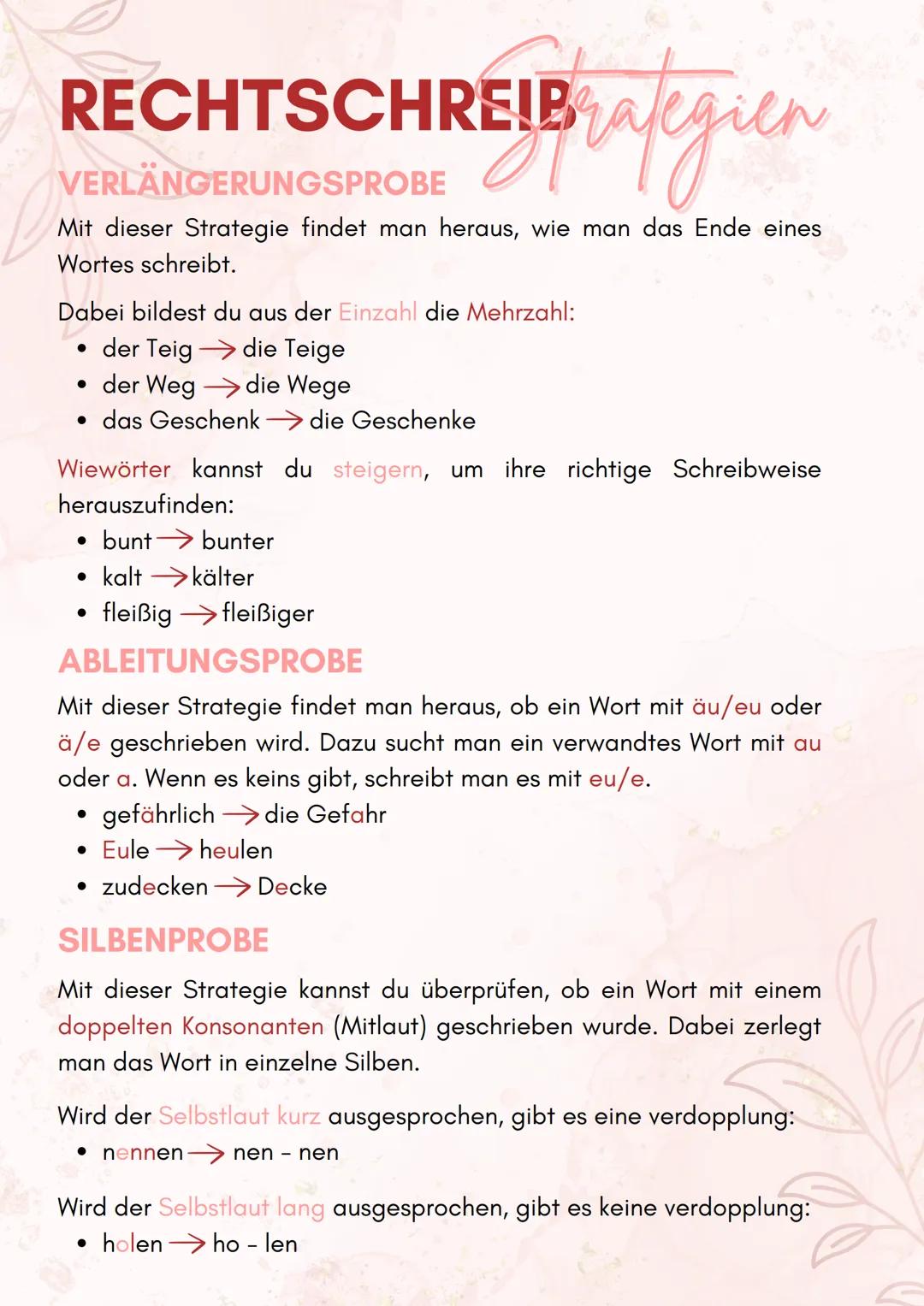 --- OCR Start ---
RECHTSCHREIBStrategien
VERLÄNGERUNGSPROBE
Mit dieser Strategie findet man heraus, wie man das Ende eines
Wortes schreibt.