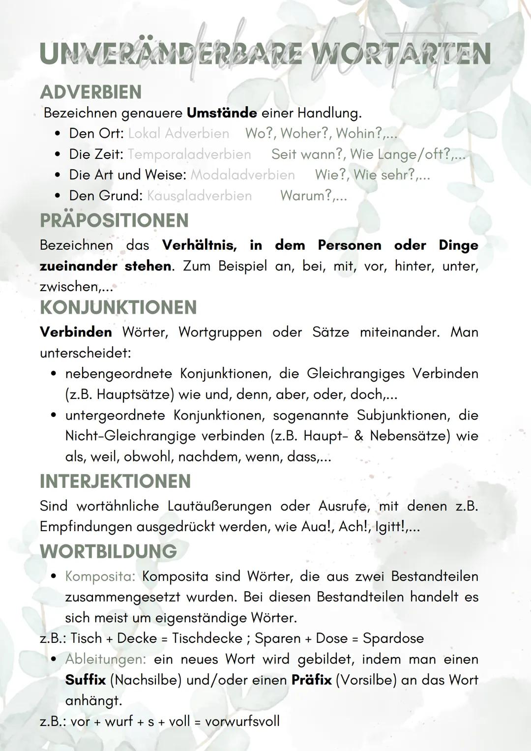 # VERÄNDERBARE WORTARTEN
NOMEN M
Bezeichnen Lebewesen und Dinge. Man unterscheidet:
- Reale Bezeichnung (Konkreta)
- Gedachte Bezeichnung (