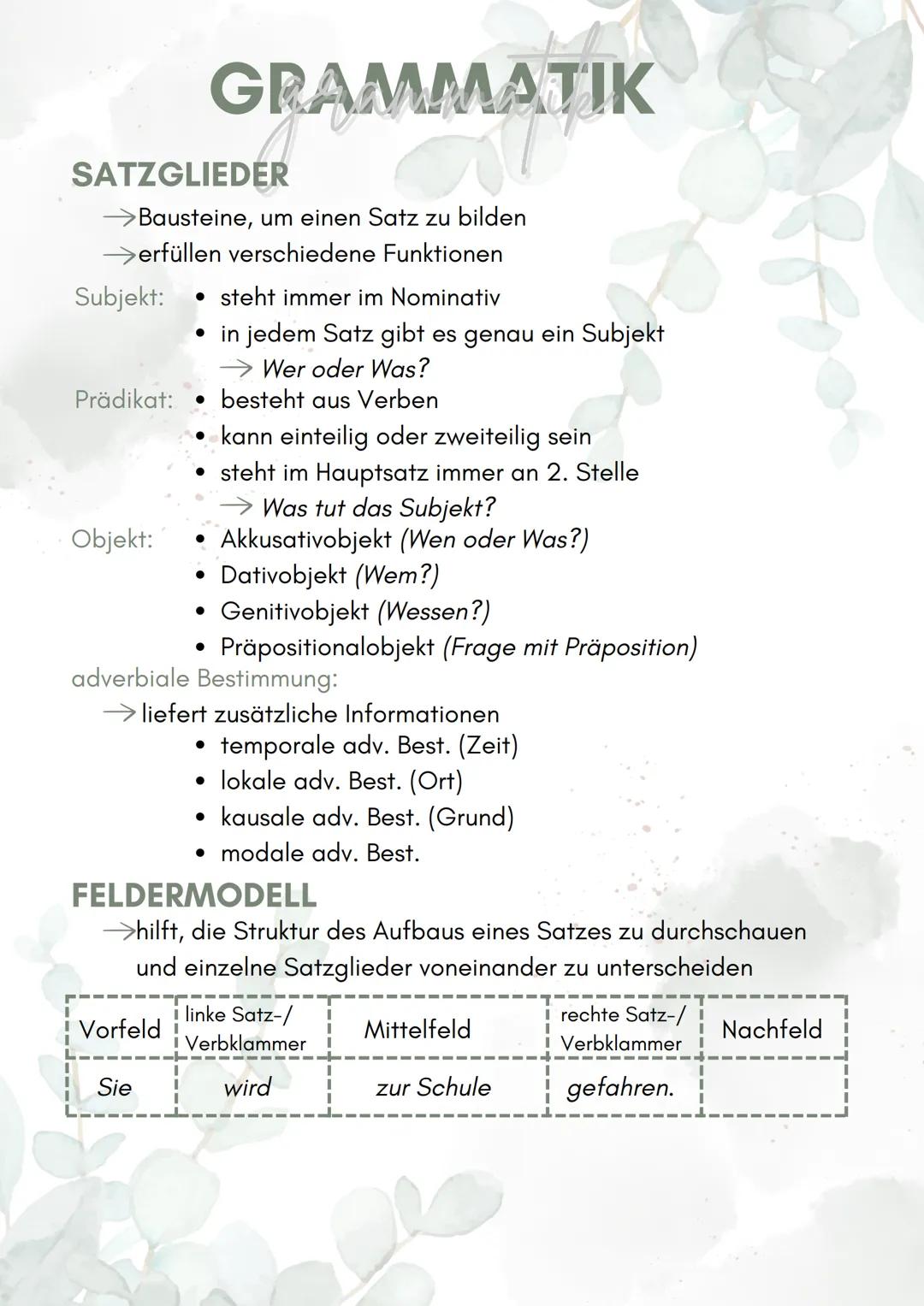 --- OCR Start ---
GRAMMATIK
KONJUGATION VON VERBEN
Person und Numerus:
• Singular: ich, du,er/sie/es
• Mehrzahl: wir, ihr, sie
Modus:
• Indi