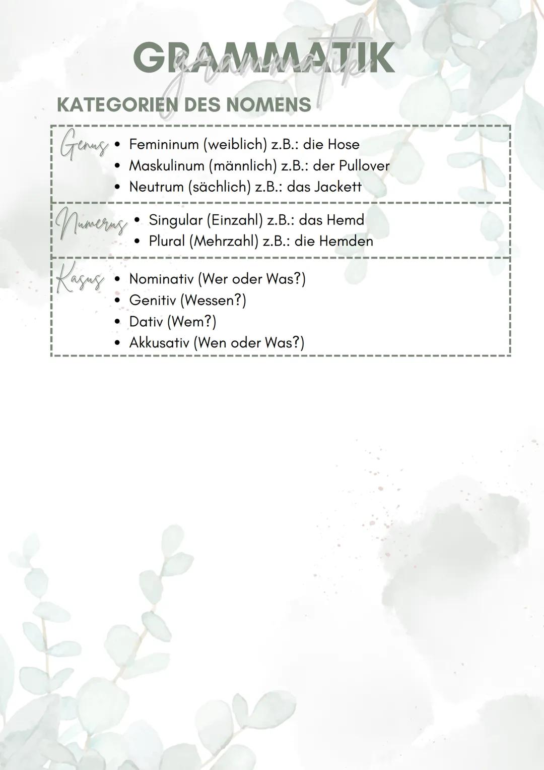 --- OCR Start ---
GRAMMATIK
KONJUGATION VON VERBEN
Person und Numerus:
• Singular: ich, du,er/sie/es
• Mehrzahl: wir, ihr, sie
Modus:
• Indi