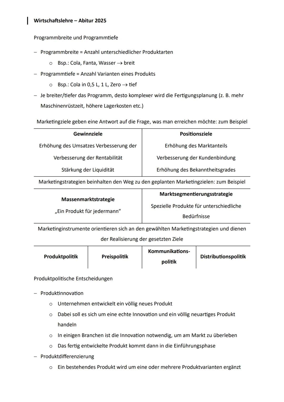 --- OCR Start ---
Wirtschaftslehre - Abitur 2025
Lernzettel - Abiturprüfung am 05.05.2025
Q1
Produktion
1. Planung des Fertigungsprogramms u
