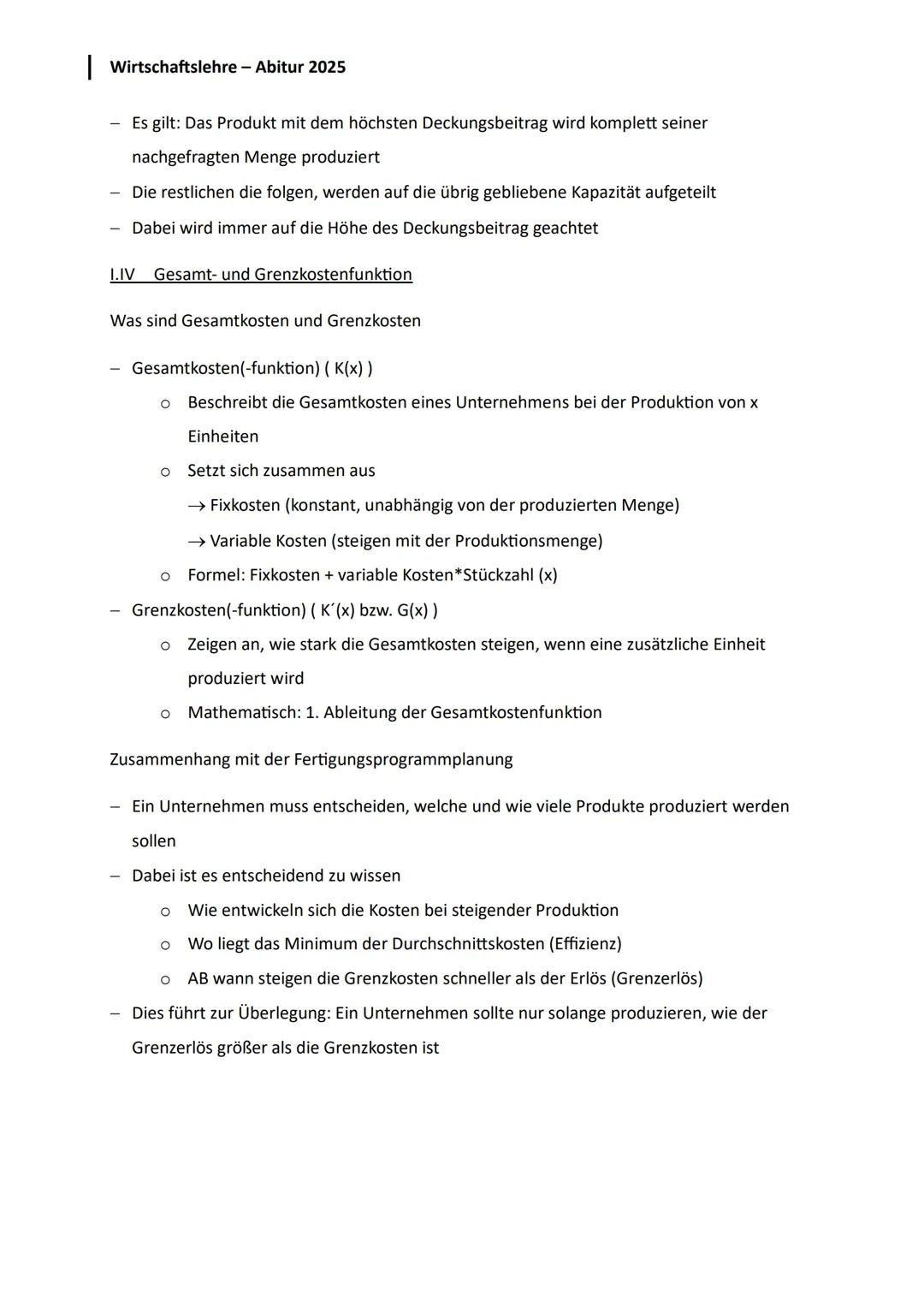 --- OCR Start ---
Wirtschaftslehre - Abitur 2025
Lernzettel - Abiturprüfung am 05.05.2025
Q1
Produktion
1. Planung des Fertigungsprogramms u