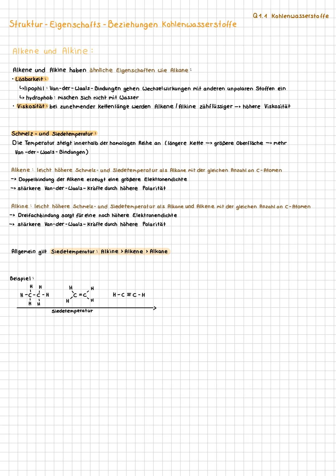 # Q1 Stoffgruppen in der organischen Chemie
# Q1.1 Kohlenwasserstoffe
Kohlen wasserstoffe sind die einfachsten organischen Verbindungen. Sie