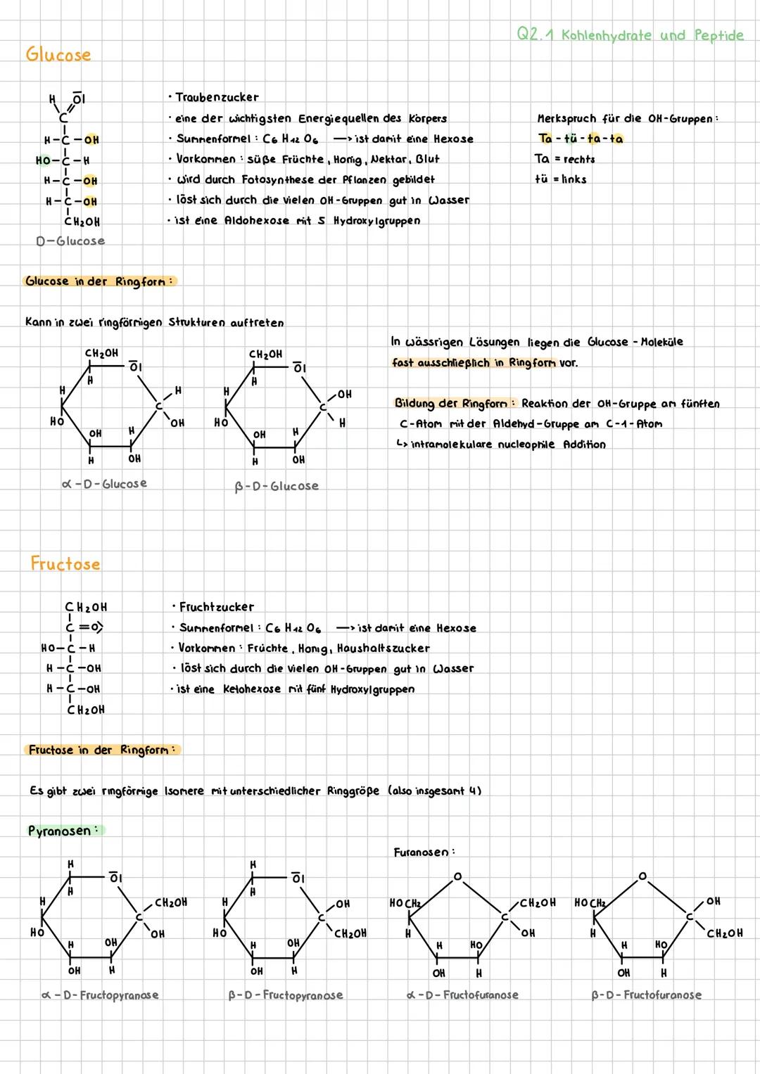 --- OCR Start ---
Q2 Naturstoffe und Synthesechemie
Q2.1 Kohlenhydrate und Peptide
Traubenzucker, Rohrzucker und Stärke gehören zur Stoffkla