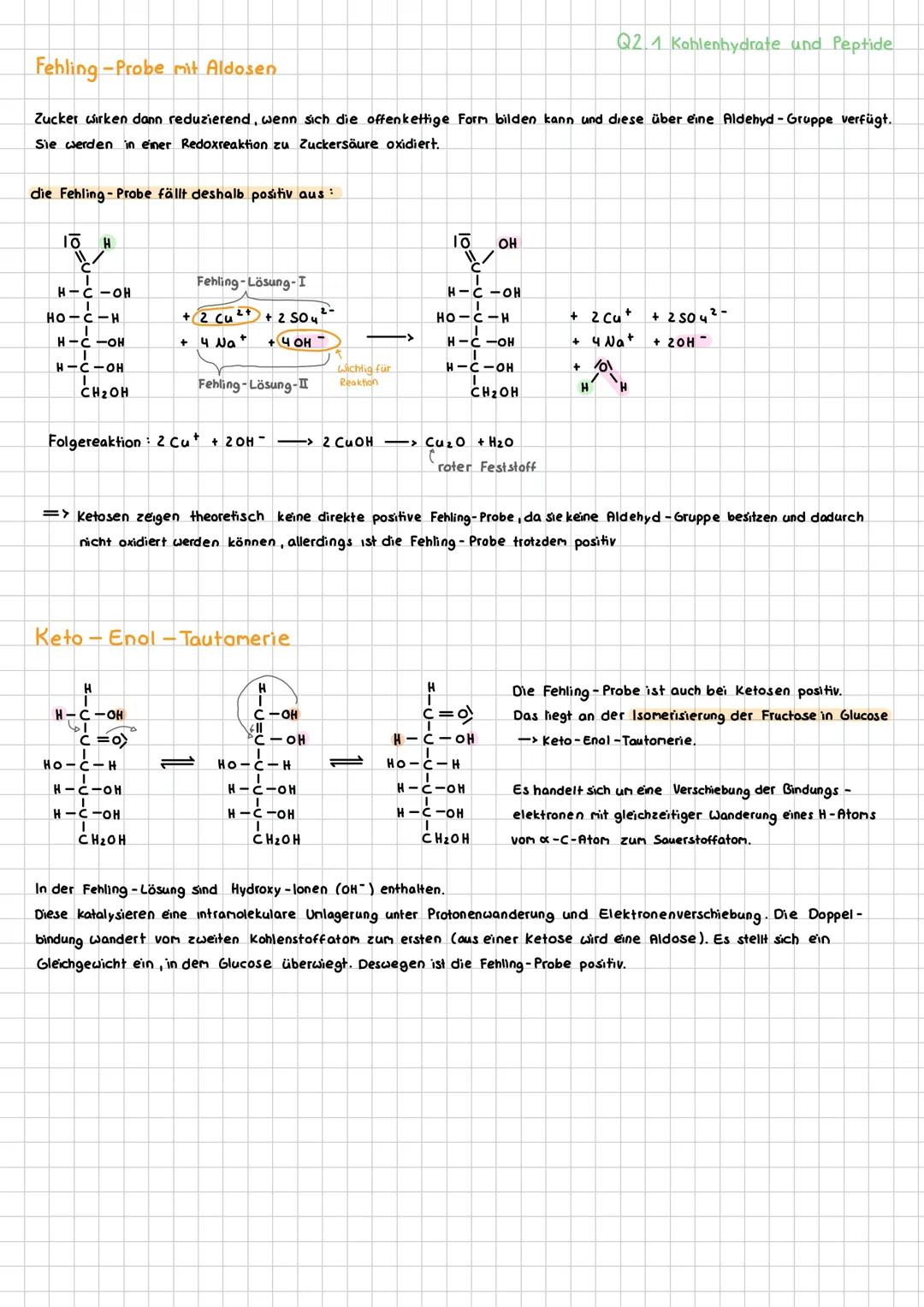 --- OCR Start ---
Q2 Naturstoffe und Synthesechemie
Q2.1 Kohlenhydrate und Peptide
Traubenzucker, Rohrzucker und Stärke gehören zur Stoffkla