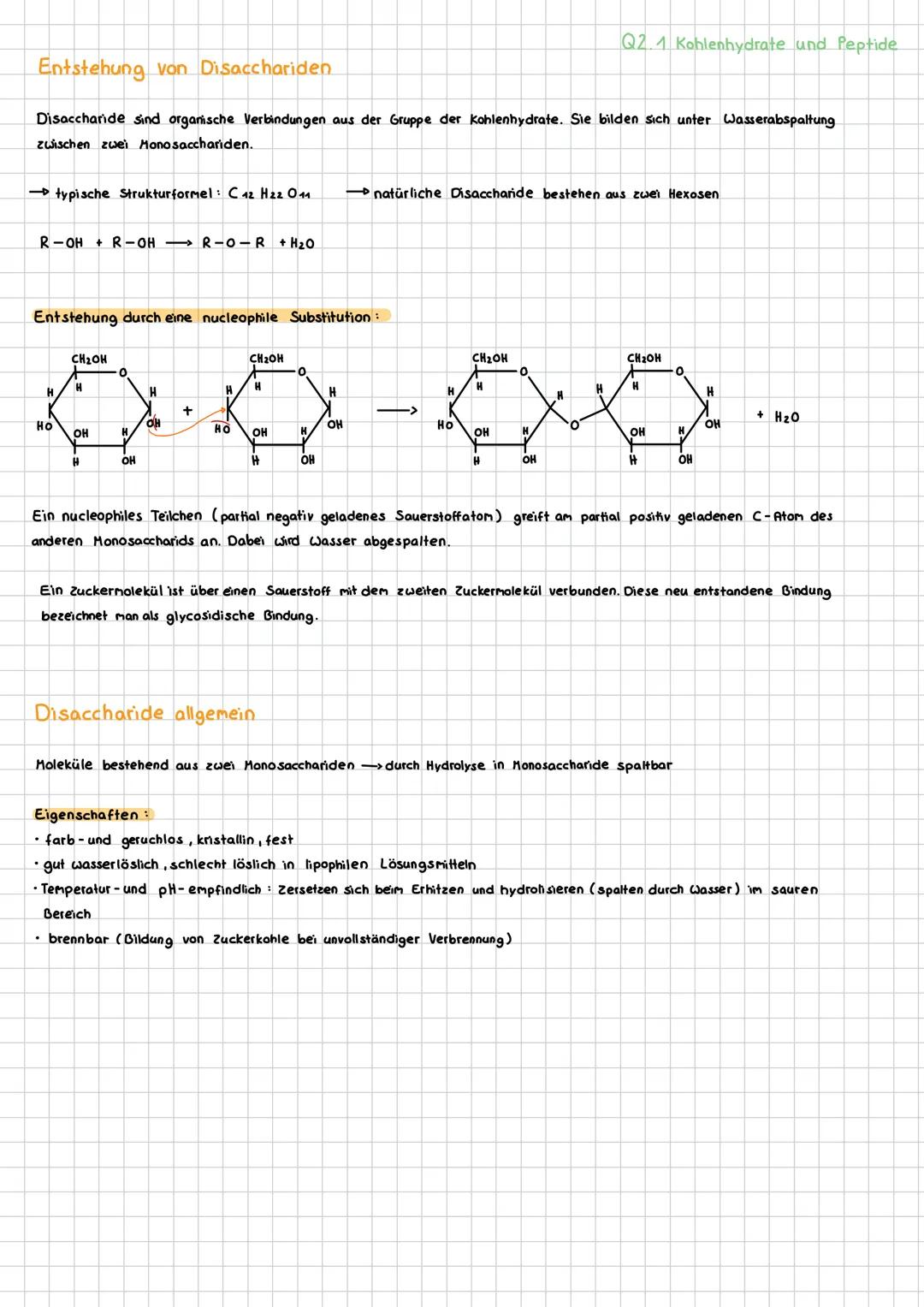 --- OCR Start ---
Q2 Naturstoffe und Synthesechemie
Q2.1 Kohlenhydrate und Peptide
Traubenzucker, Rohrzucker und Stärke gehören zur Stoffkla