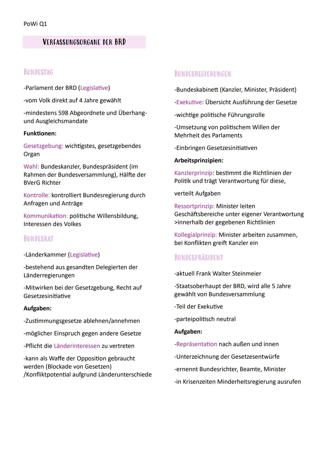 # PoWi Q1
# Politik und Wirtschaft Lernzettel
Q1.1 Rechtstaatlichkeit und
Verfassungskonflikte
GRUNDGESETZ
-legen grundlegende, politisc