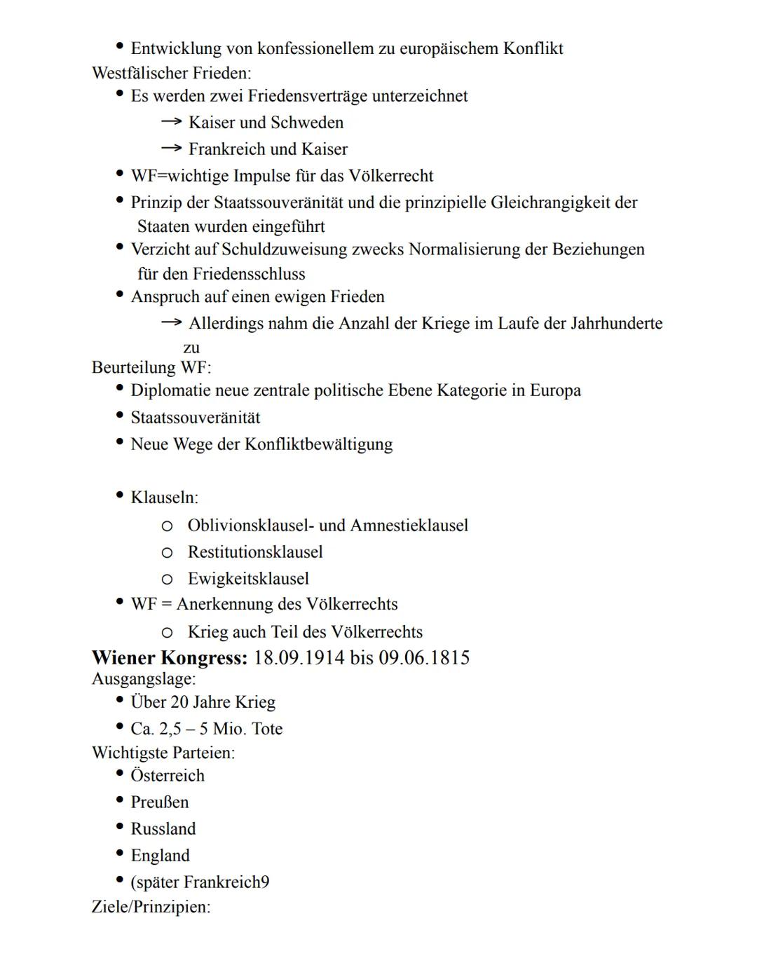 Geschichte-Abi Wiederholdung
Themen:
• Friedensordnung
○ Westfälischer Frieden
○ Wiener Kongress
○ Versailler Vertrag
○ Völkerbund
○ Pariser