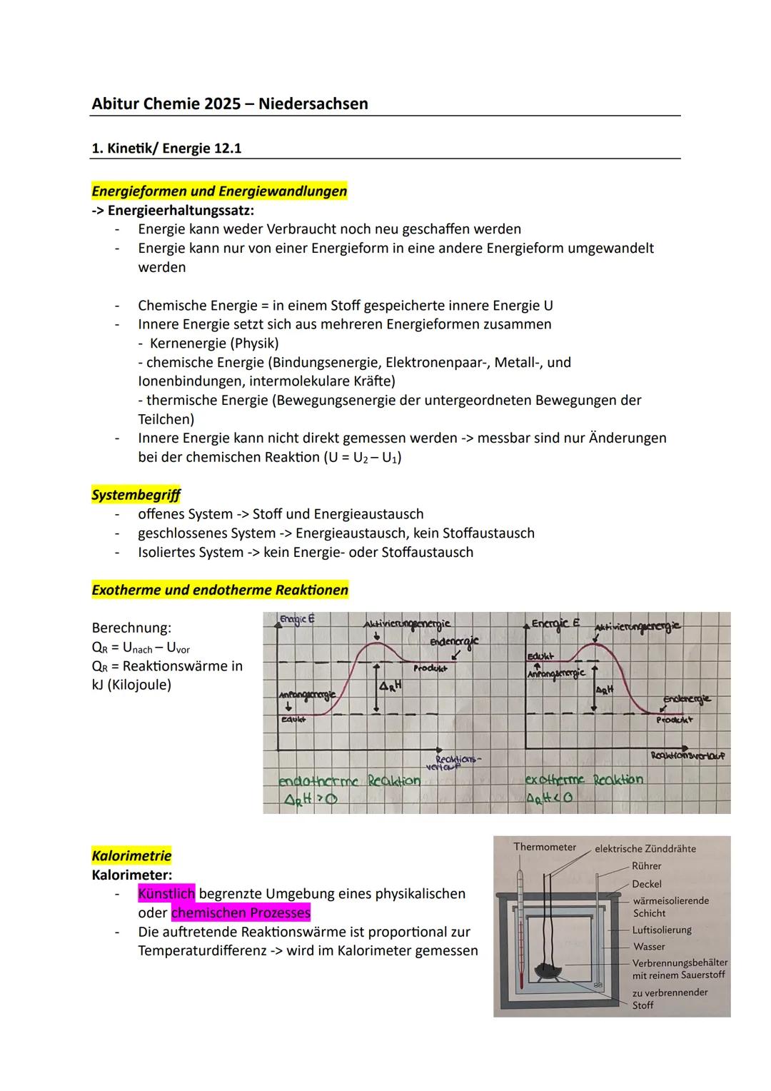 Abitur Chemie 2025 - Niedersachsen
1. Kinetik/ Energie 12.1
Energieformen und Energiewandlungen
-> Energieerhaltungssatz:
- Energie kann wed