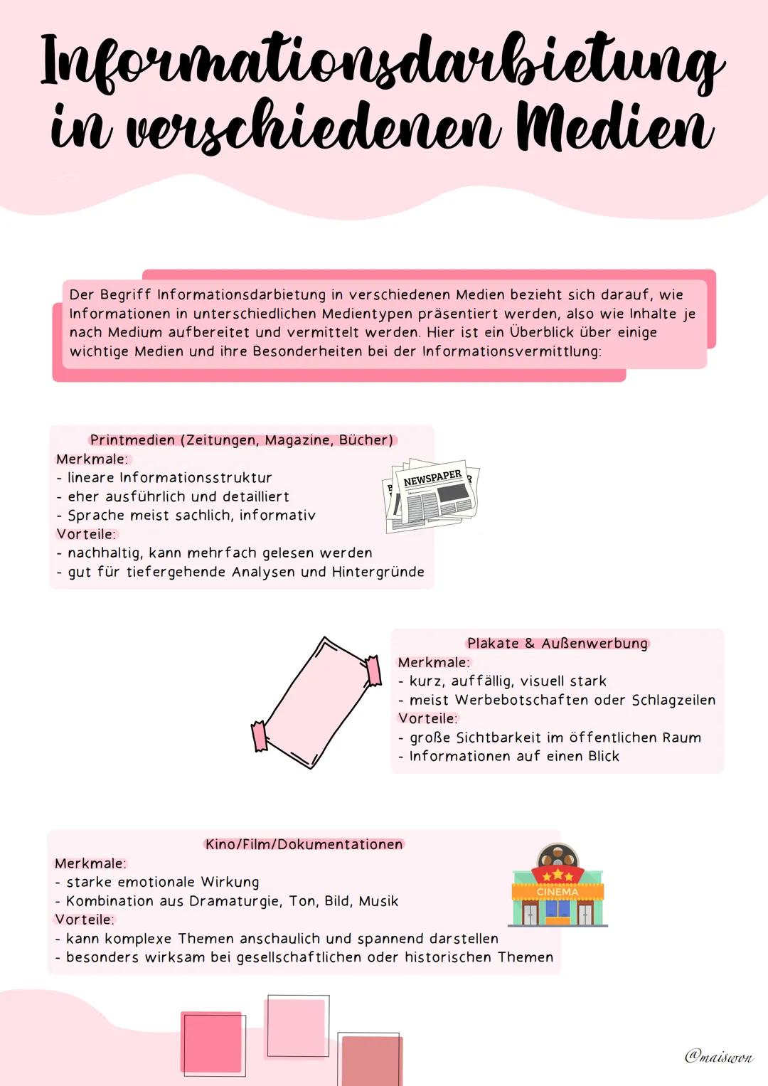 medien # Informationsdarbietung
in verschiedenen Medien
Der Begriff Informationsdarbietung in verschiedenen Medien bezieht sich darauf, wie