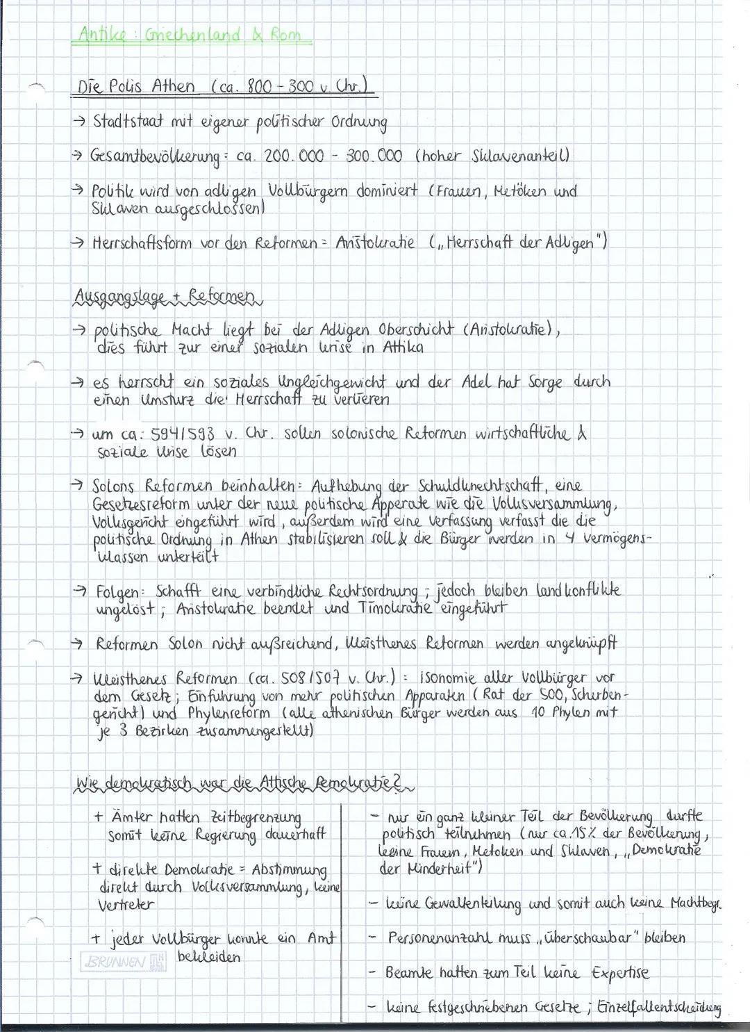 # Antike: Grechenland & Rom
Die Polis Athen (ca. 800-300v (hr)
→ Stadtstaat mit eigener politischer Ordnung
→ Gesamtbevölkerung: ca. 200.
