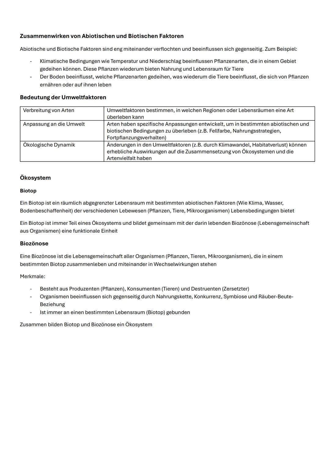 Biologie Abitur 2025 Ökologie
Biotop und Biozönose: biotische und abiotische Faktoren
Abiotische Umweltfaktoren (nicht-lebende Faktoren)
Abi