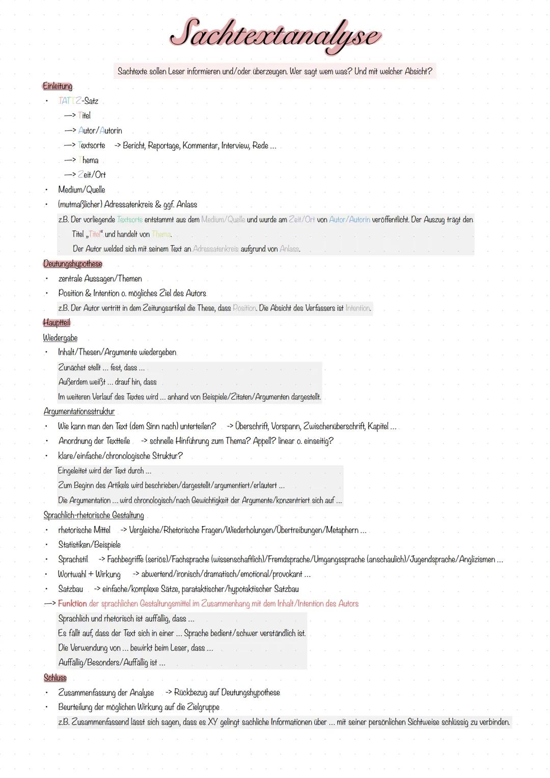--- OCR Start ---
Einleitung
TATIZ-Satz
-> Titel
Sachtextanalyse
Sachtexte sollen Leser informieren und/oder überzeugen. Wer sagt wem was? U